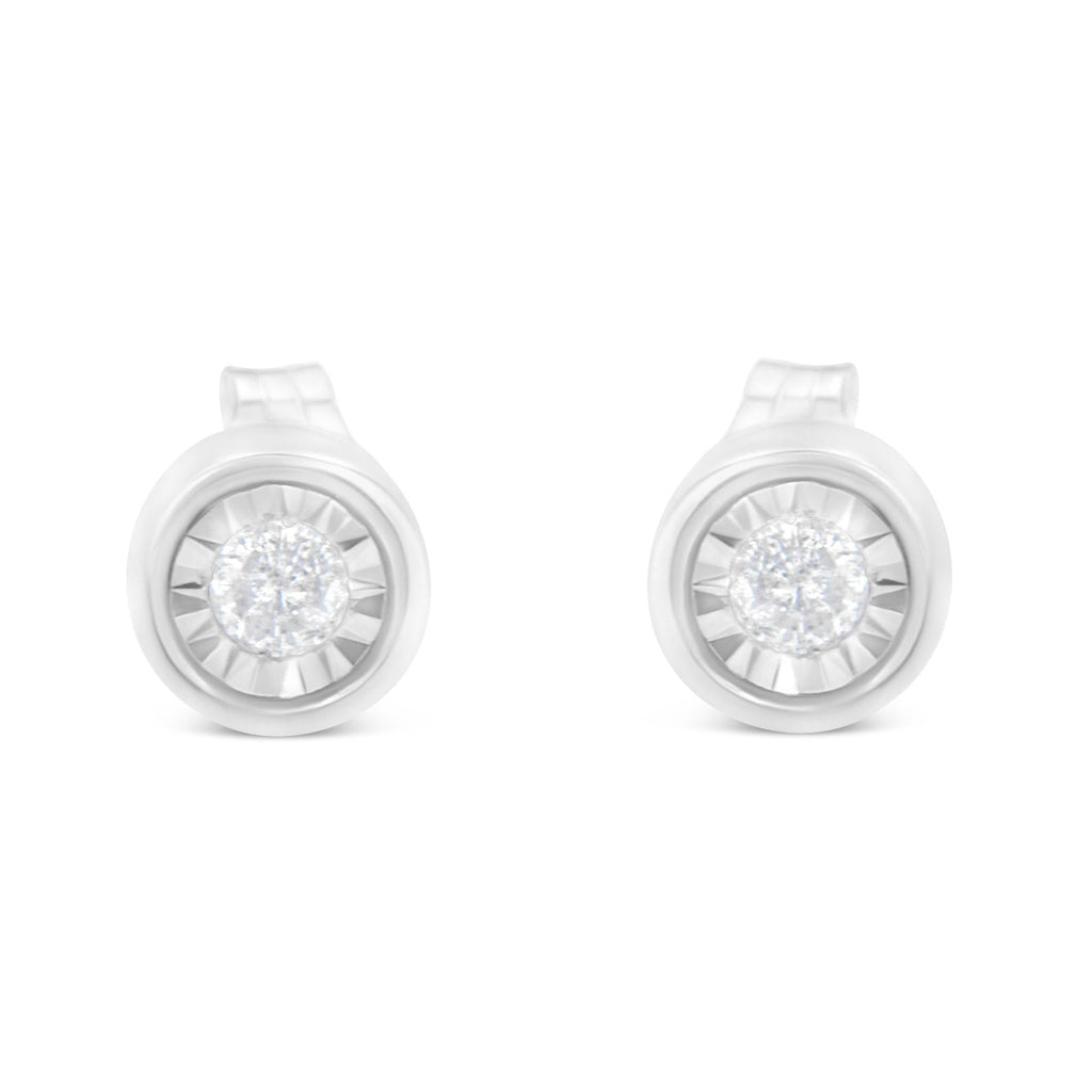 .925 Sterling Silver 1/5 Cttw Round Brilliant-Cut Near Colorless Diamond Miracle-Set Bezel Barrel Style Stud Earrings (I-J Color, I2-I3 Clarity) - Friggin Jewelry