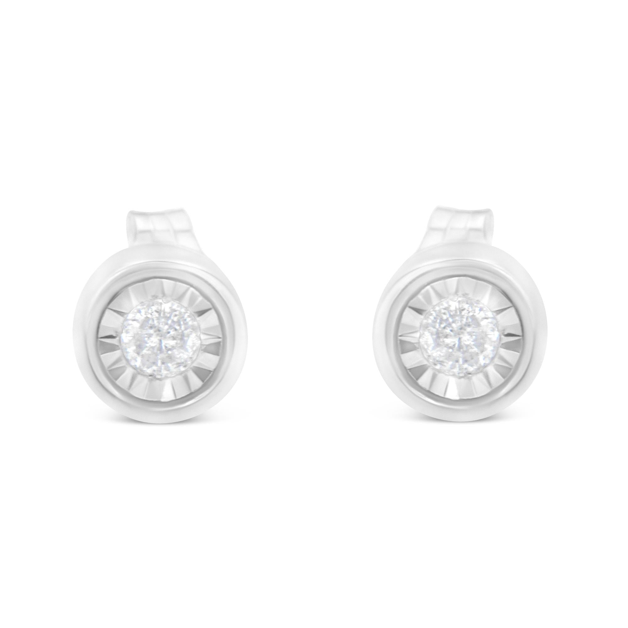 .925 Sterling Silver 1/5 Cttw Round Brilliant-Cut Near Colorless Diamond Miracle-Set Bezel Barrel Style Stud Earrings (I-J Color, I2-I3 Clarity) - Friggin Jewelry