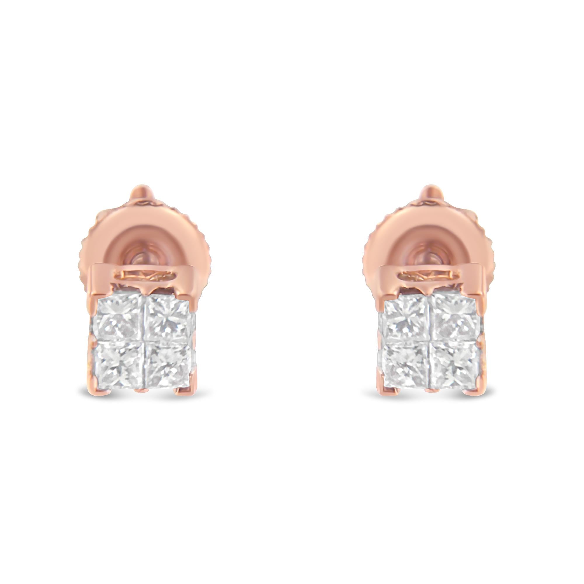 Aretes de diamantes princesa en oro de 10 quilates (1/4 ct, color JK, claridad I1-I2) - Friggin Jewelry