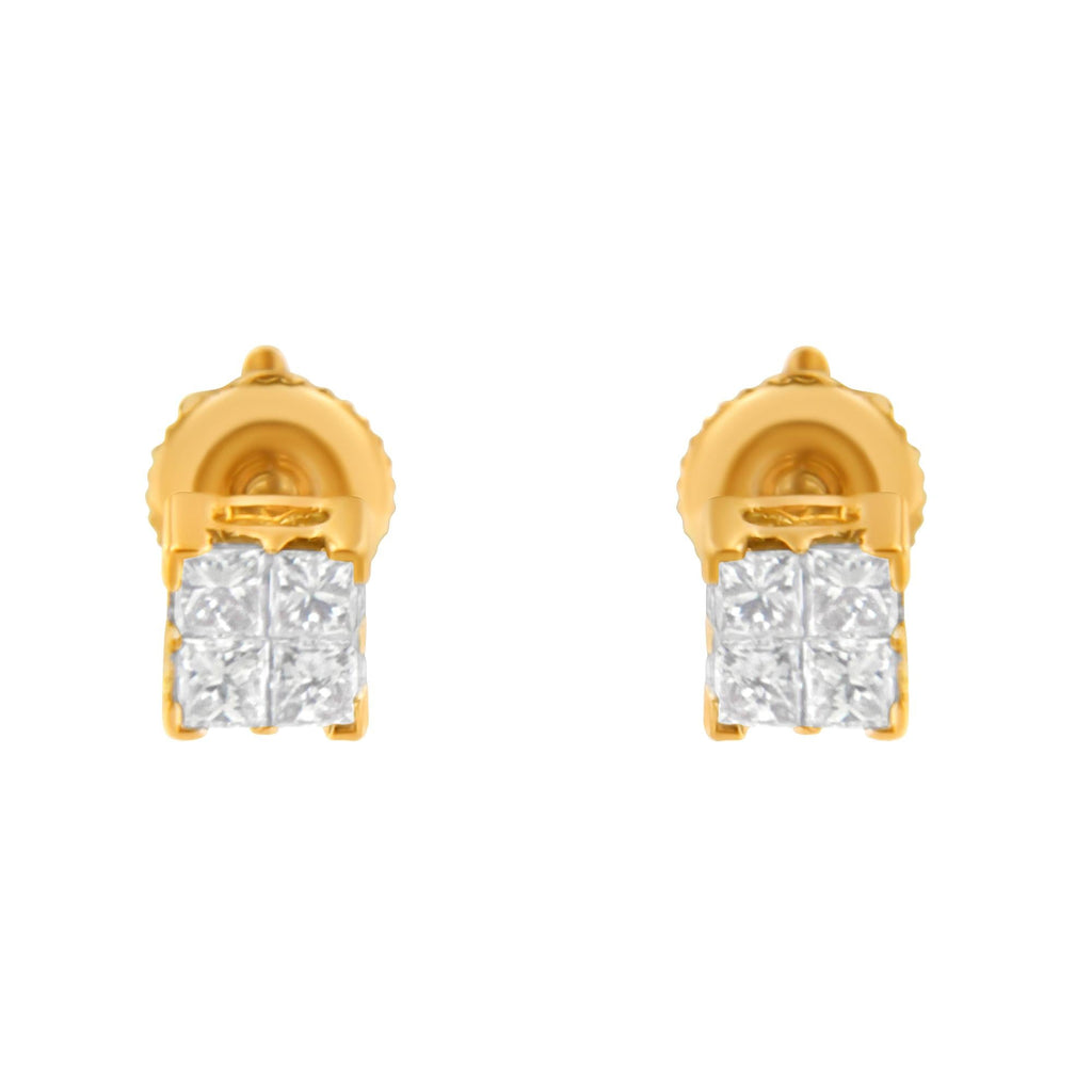 Aretes de diamantes princesa en oro de 10 quilates (1/4 ct, color JK, claridad I1-I2) - Friggin Jewelry