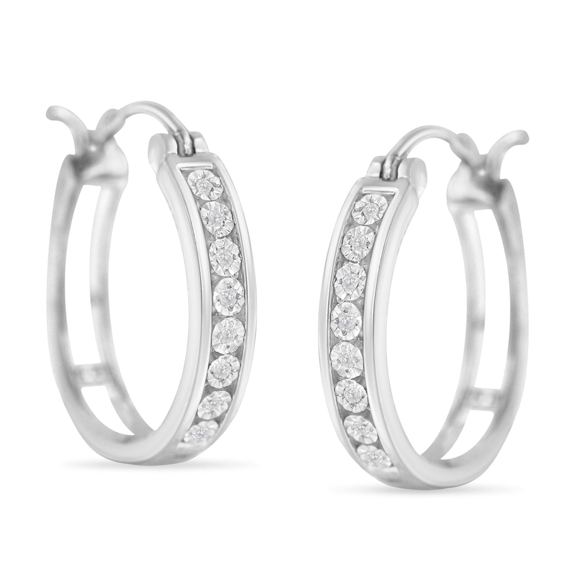 Orecchini a cerchio in argento sterling 925 con diamanti incastonati a canale (colore IJ, purezza I3) - Friggin Jewelry