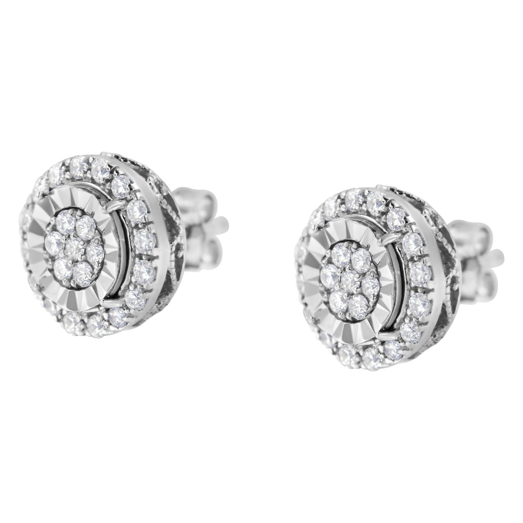 Pendientes de plata de ley con diamantes en racimo (1 ctw, color IJ, claridad I2-I3) - Friggin Jewelry