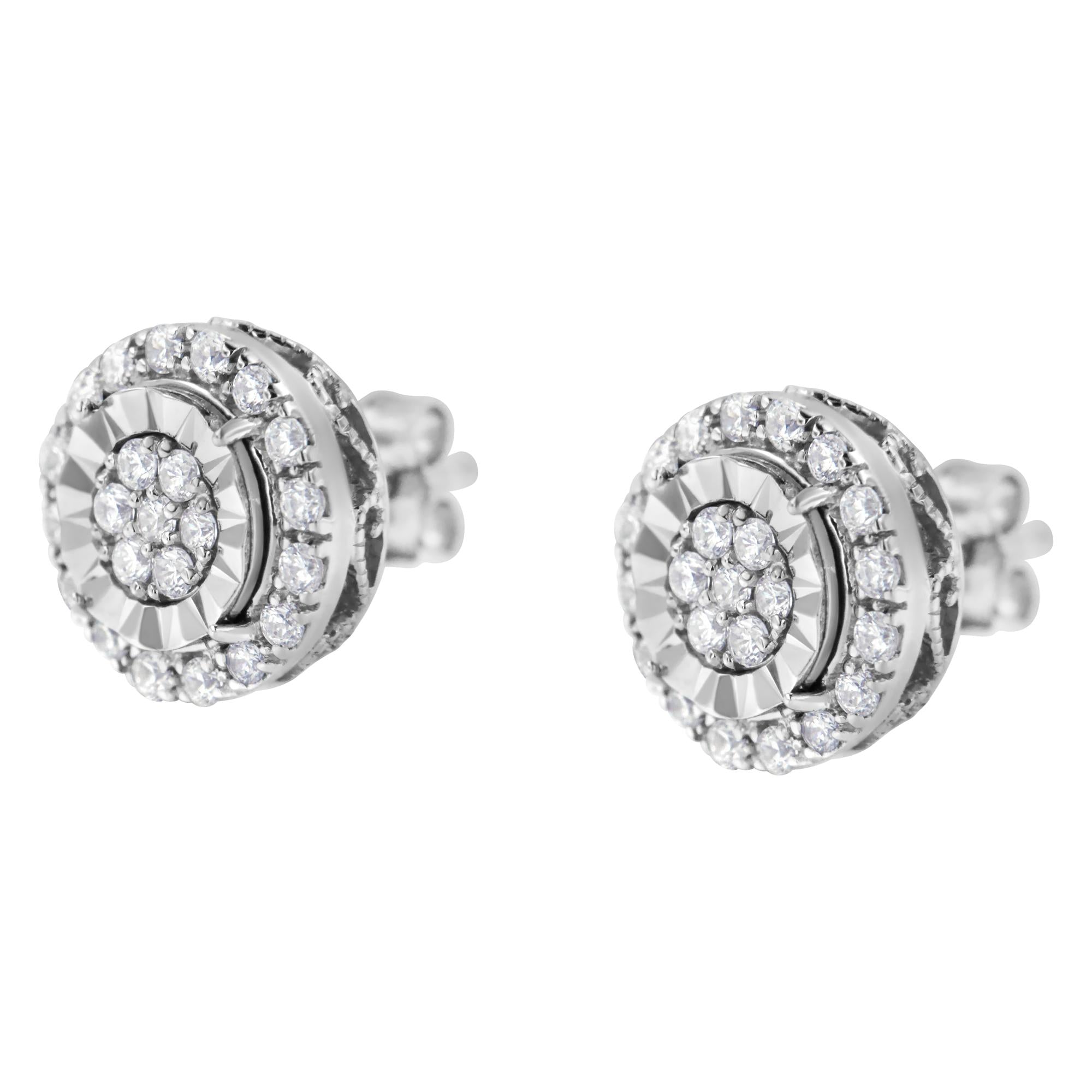 Pendientes de plata de ley con diamantes en racimo (1 ctw, color IJ, claridad I2-I3) - Friggin Jewelry
