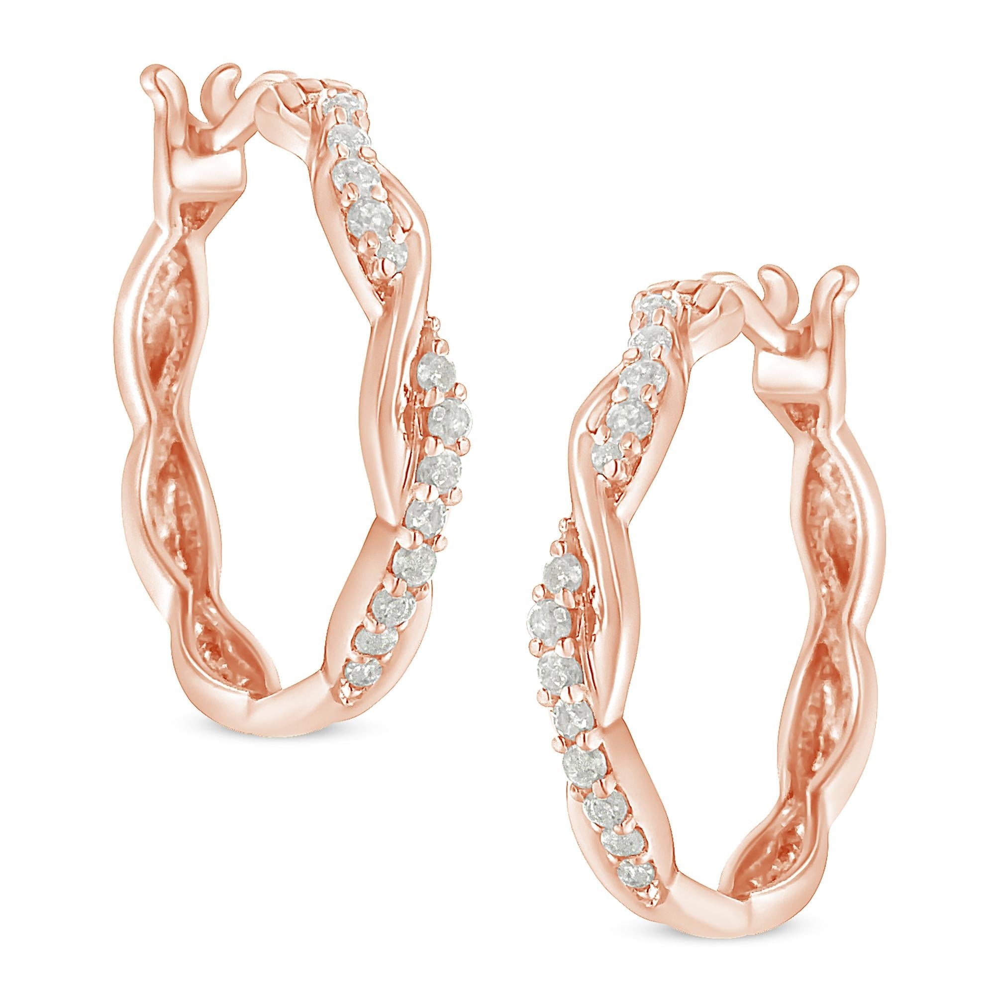 Orecchini a cerchio a spirale intrecciata con diamanti incastonati a pavé da 1/4 ct in argento sterling 925 (colore IJ, purezza I3) - Friggin Jewelry