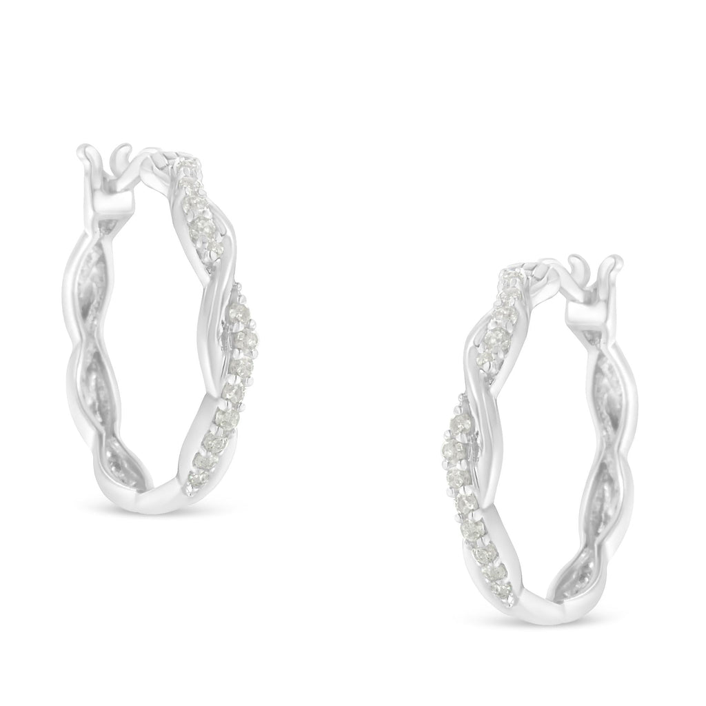 Orecchini a cerchio a spirale intrecciata con diamanti incastonati a pavé da 1/4 ct in argento sterling 925 (colore IJ, purezza I3) - Friggin Jewelry