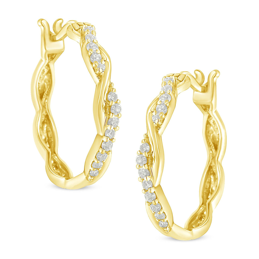 Orecchini a cerchio a spirale intrecciata con diamanti incastonati a pavé da 1/4 ct in argento sterling 925 (colore IJ, purezza I3) - Friggin Jewelry