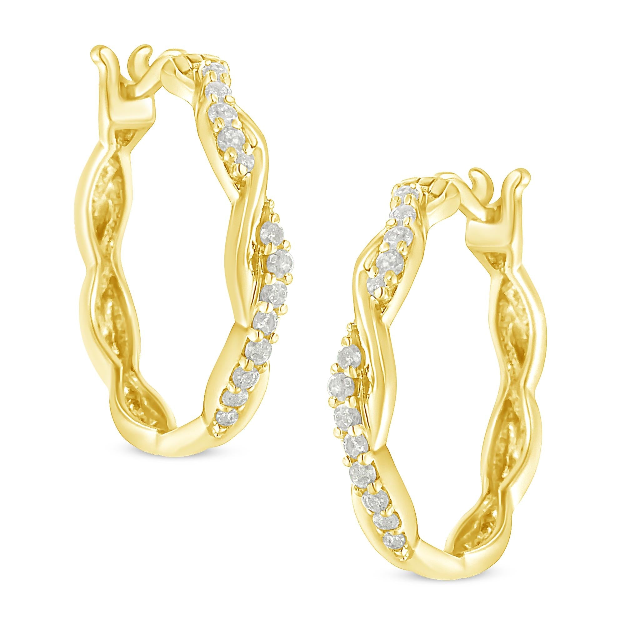 Orecchini a cerchio a spirale intrecciata con diamanti incastonati a pavé da 1/4 ct in argento sterling 925 (colore IJ, purezza I3) - Friggin Jewelry