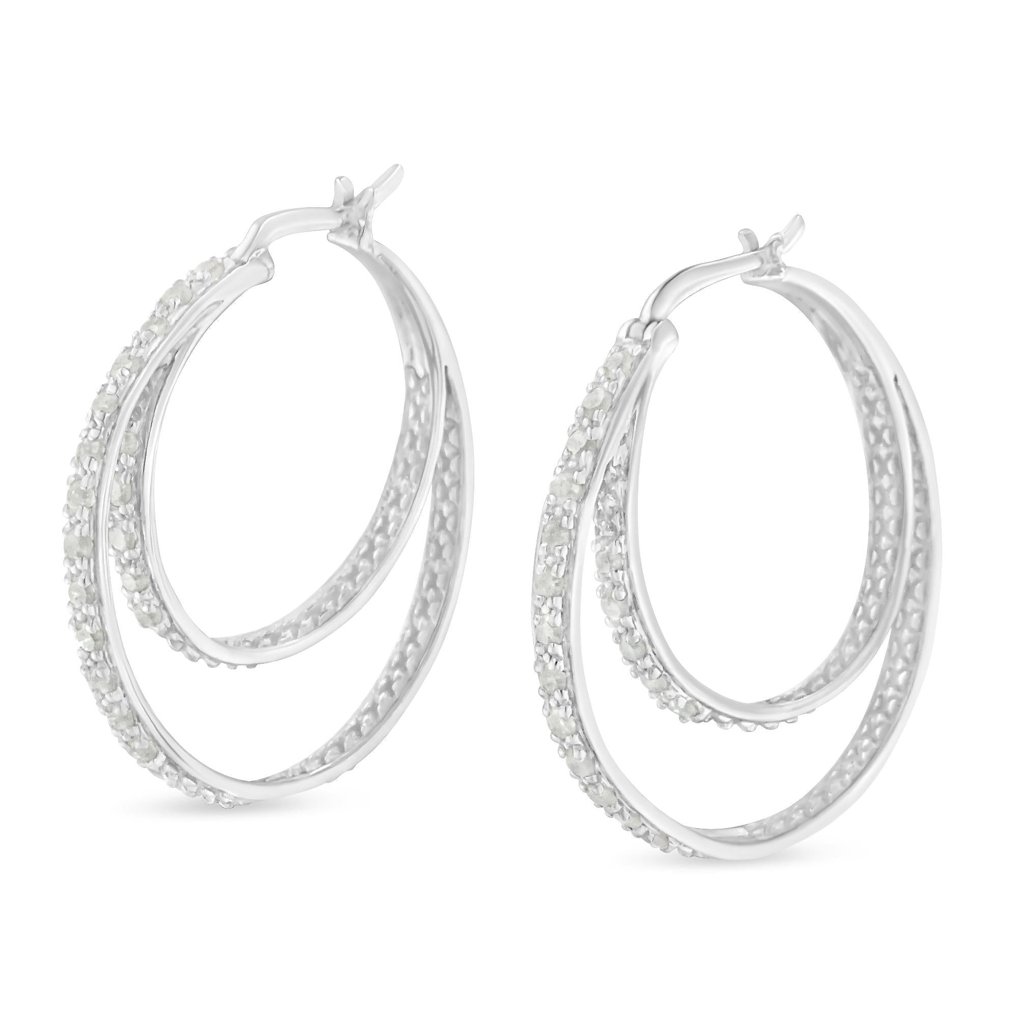 .925 Sterling Silver 1/2 cttw Miracle-Set Diamond Double Hoop with Latchback Earrings (I-J Color, I3 Clarity) - Friggin Jewelry