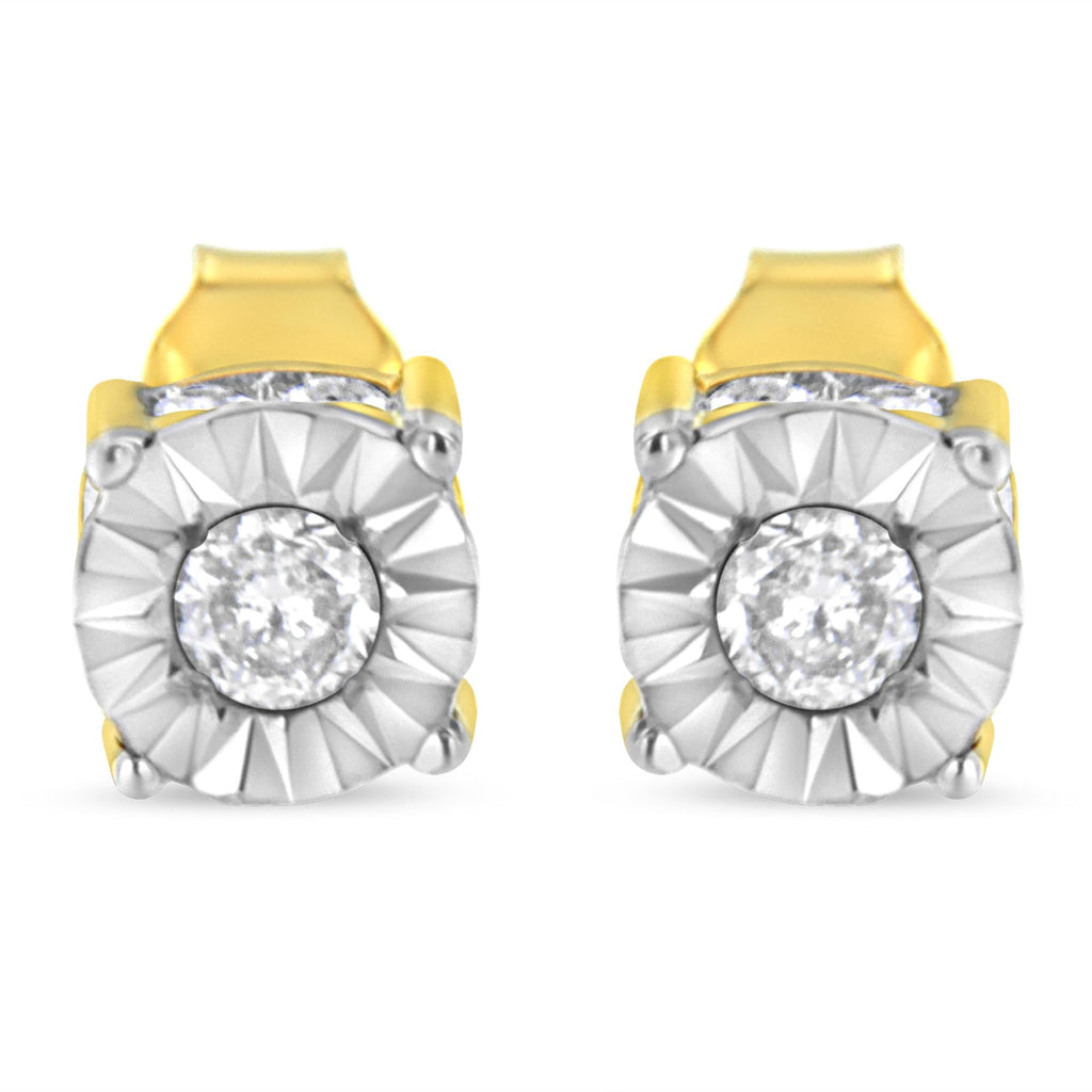 Orecchini a bottone in argento sterling placcato oro giallo 10K con diamanti incastonati Miracle da 1/2 carati (colore JK, purezza I2-I3) - Friggin Jewelry