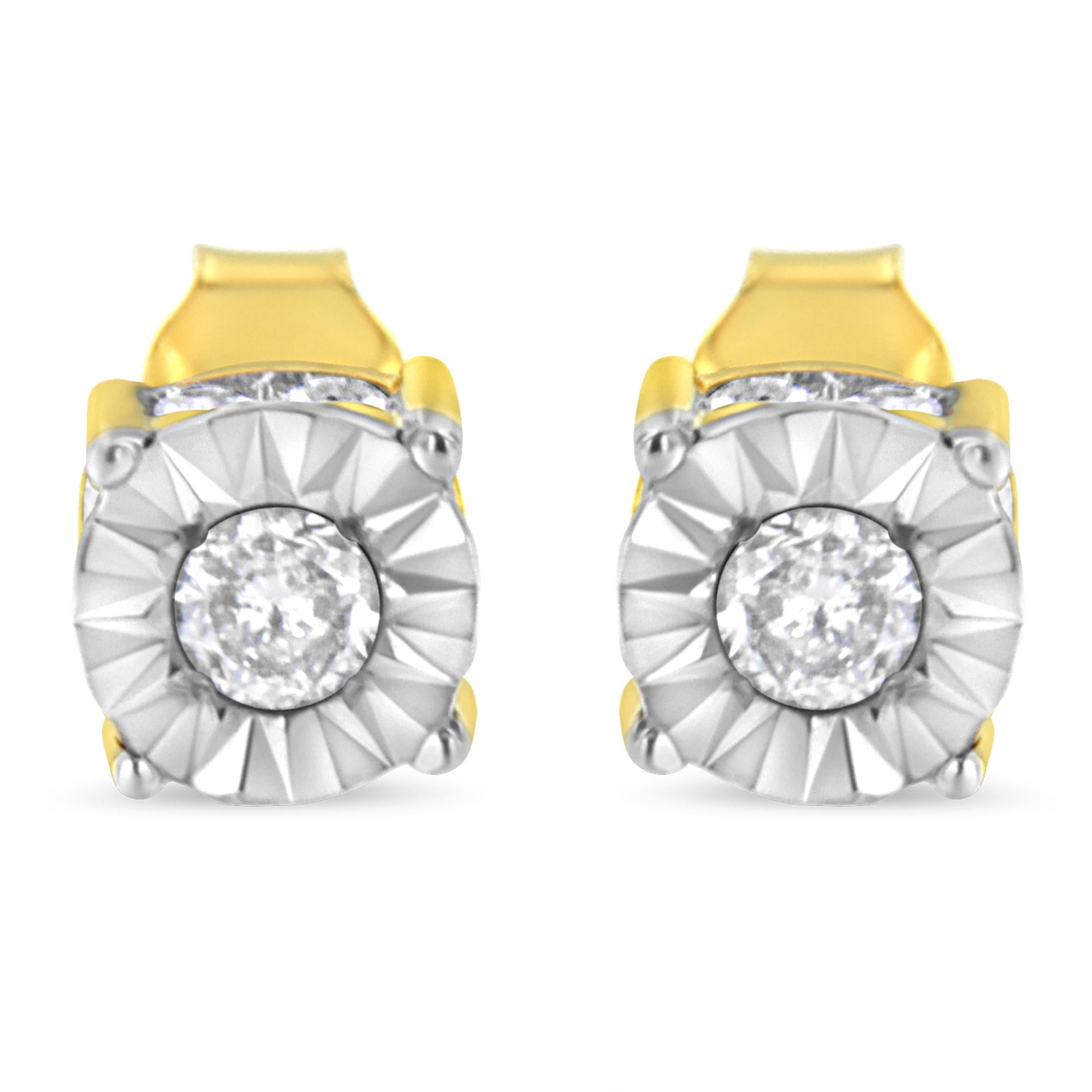 Orecchini a bottone in argento sterling placcato oro giallo 10K con diamanti incastonati Miracle da 1/2 carati (colore JK, purezza I2-I3) - Friggin Jewelry