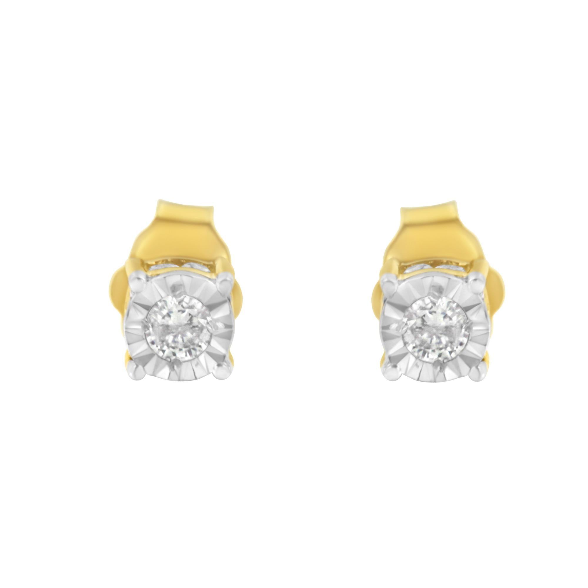 Pendiente de botón con diamantes en plata de ley bañada en amarillo (1/4 ct, color IJ, claridad I2-I3) - Friggin Jewelry