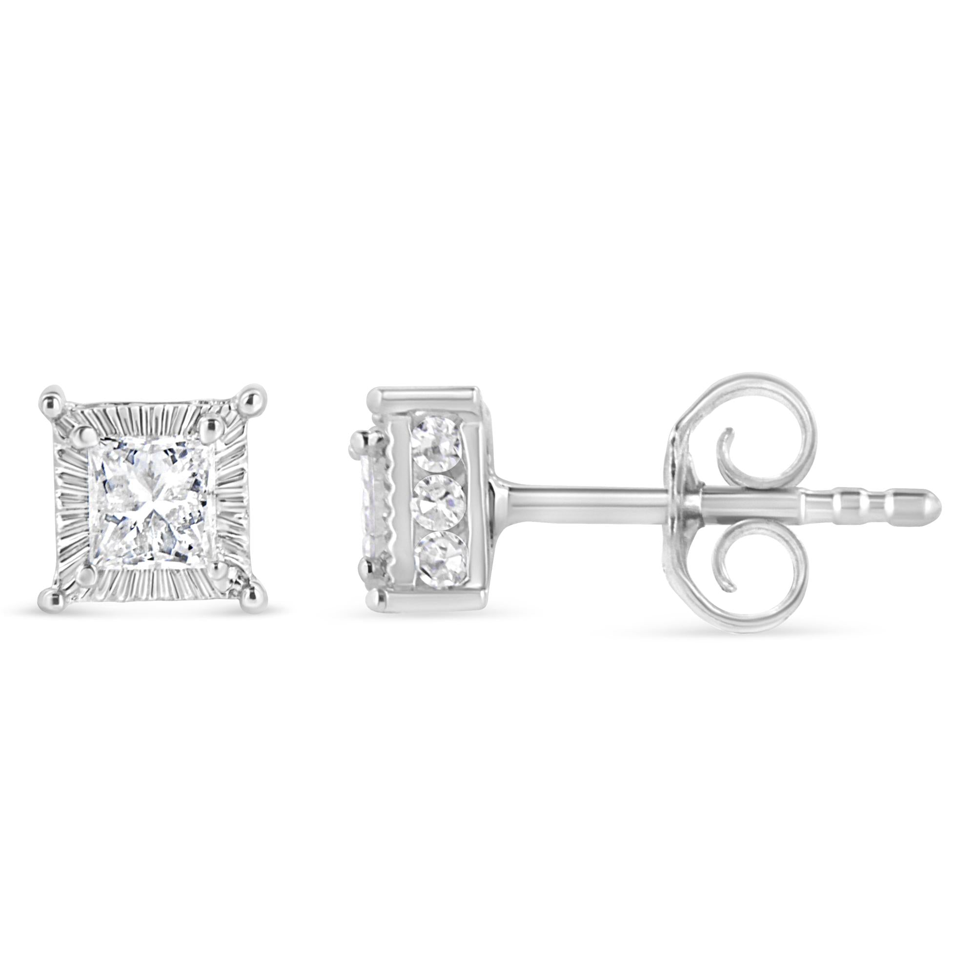 Aretes de plata de ley 925 con diamantes de talla princesa de 1/2 quilates (color IJ, claridad I2-I3) - Friggin Jewelry