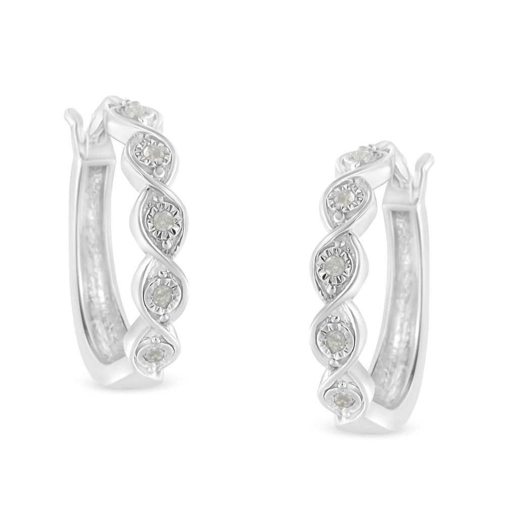 Aros de plata de ley 925 con diamantes de 1/10 quilates engastados en forma de espiral infinito (color IJ, claridad I3) - Friggin Jewelry