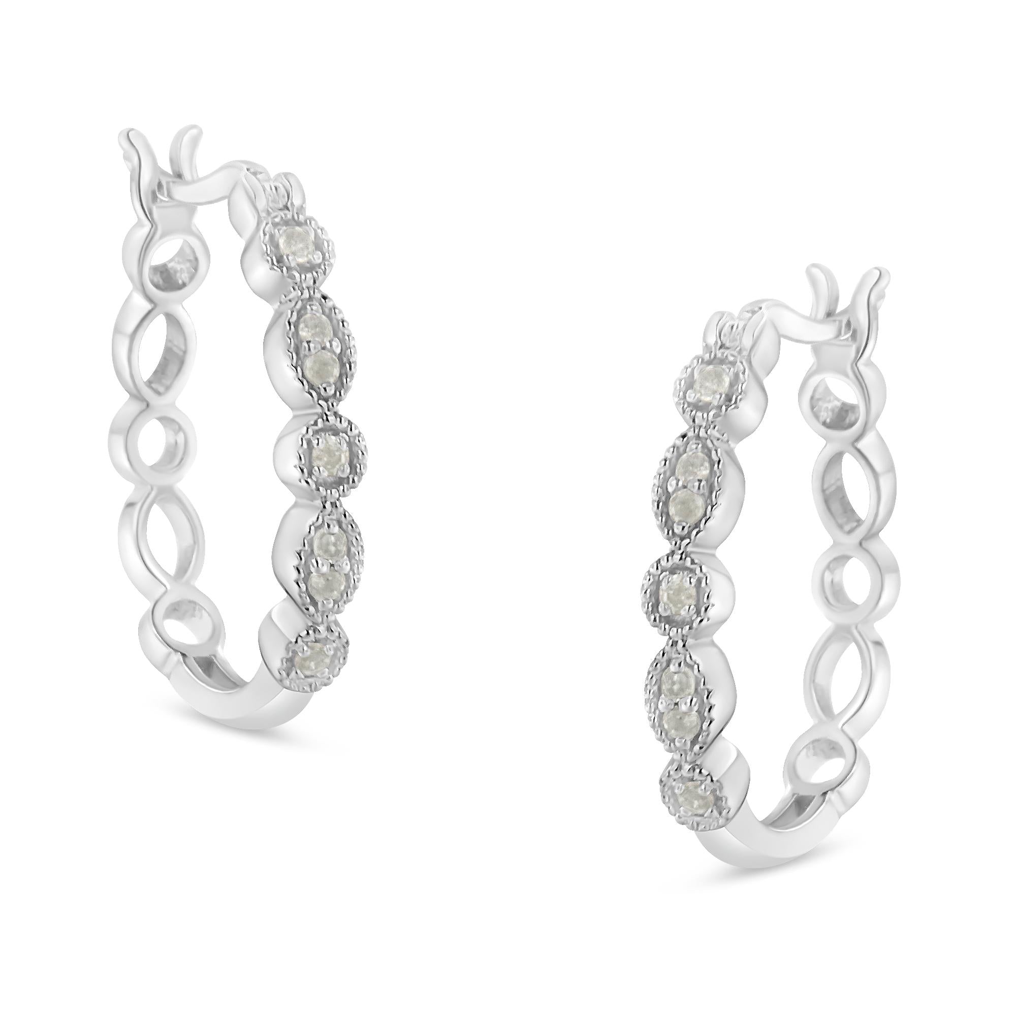 Orecchini a cerchio Milgrain in argento sterling 925 con diamanti da 1/6 cttw (colore IJ, purezza I3) - Friggin Jewelry