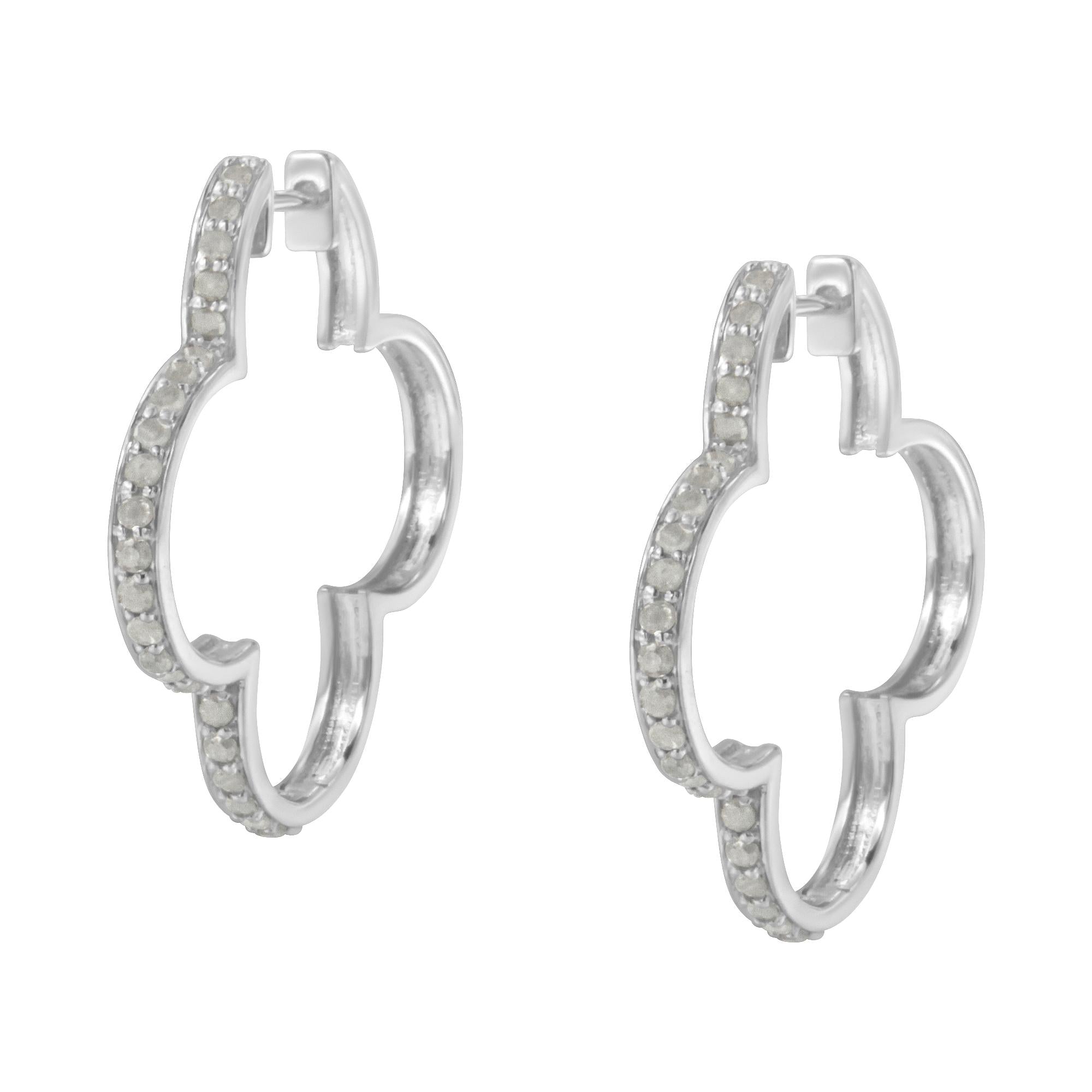 .925 Sterling Silver 1.0 cttw Diamond 4 Leaf Clover Shape Hoop Earrings(I-J Color, I3 Clarity) - Friggin Jewelry