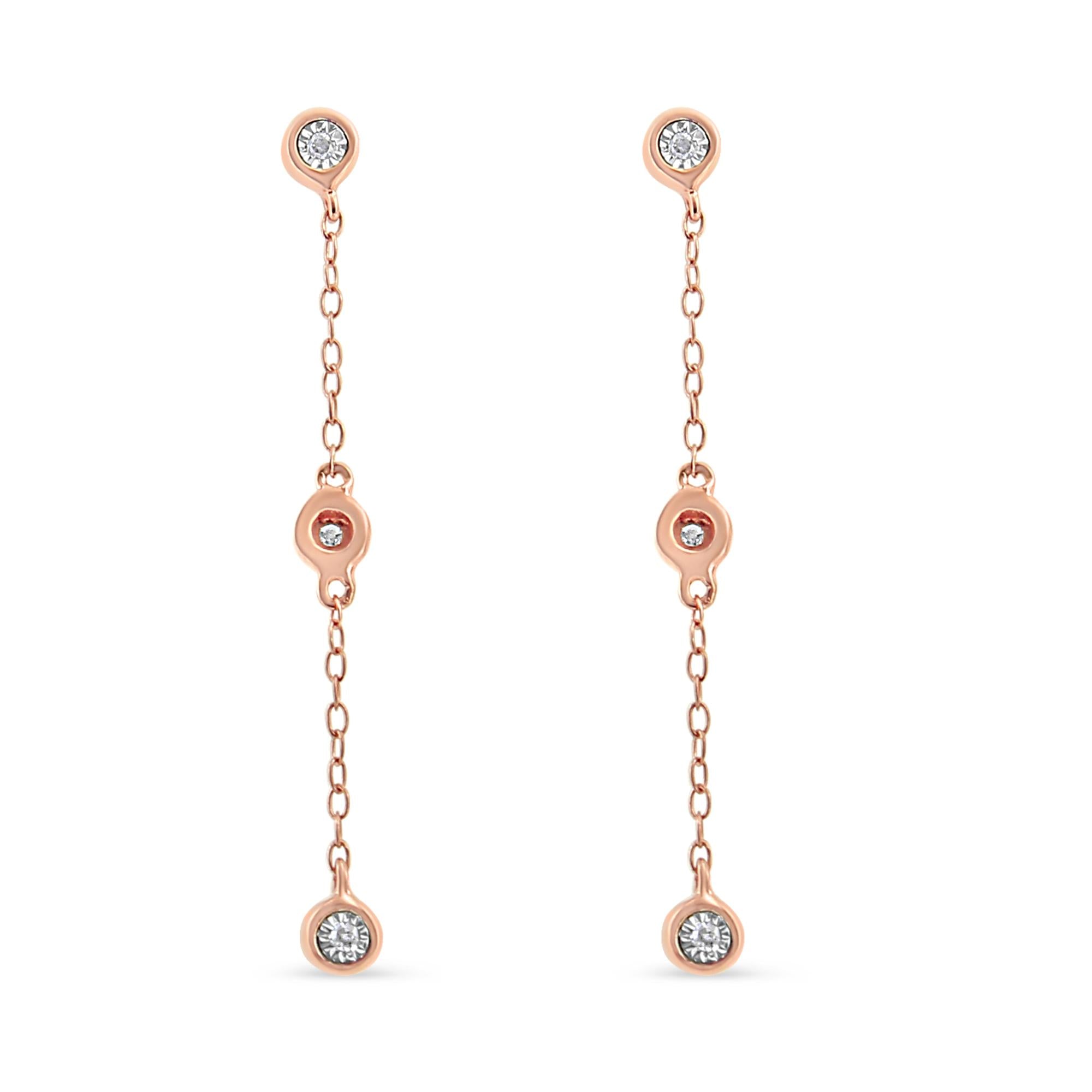 10K Rose Gold Plated .925 Sterling Silver 1/15 Cttw Diamond Dangle Earring (I-J Color, I3-Promo Clarity) - Friggin Jewelry