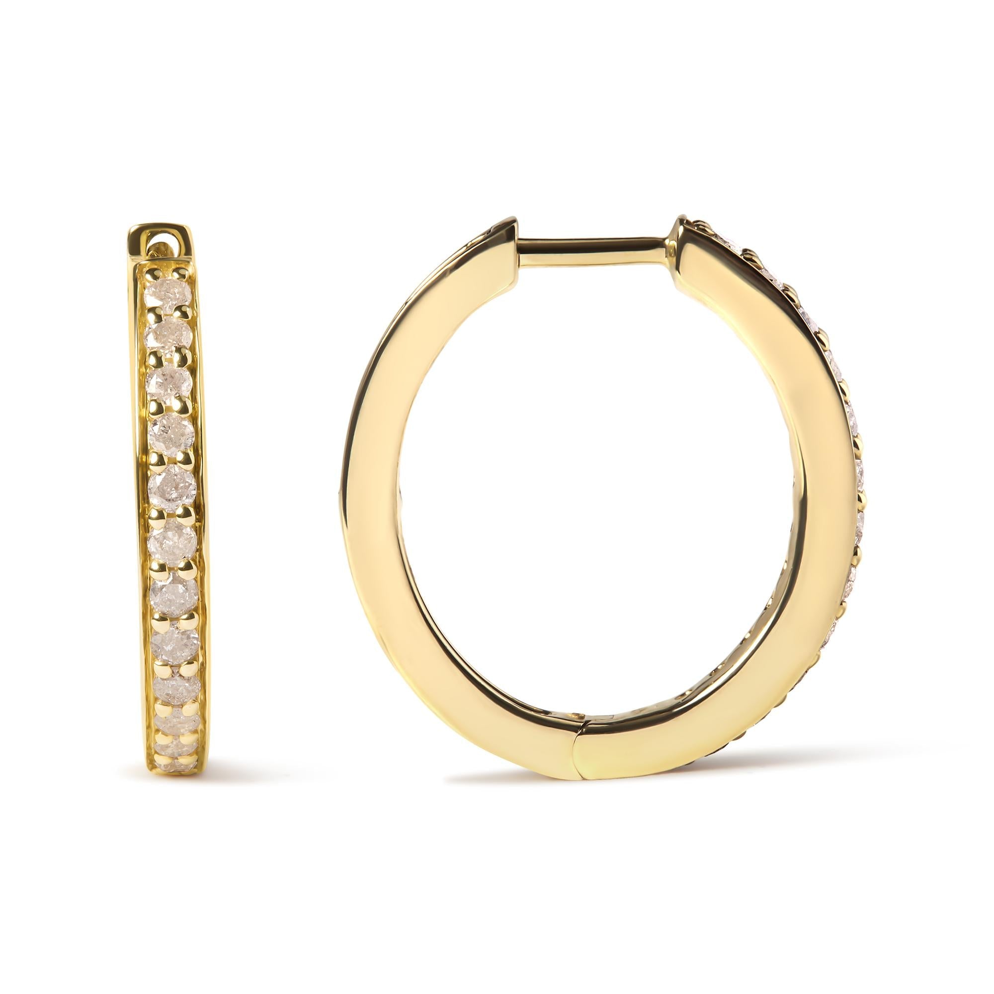 Orecchini a cerchio in oro giallo 10 carati con diamanti taglio rotondo da 1/2 carati (colore IJ, purezza I2-I3) - Friggin Jewelry