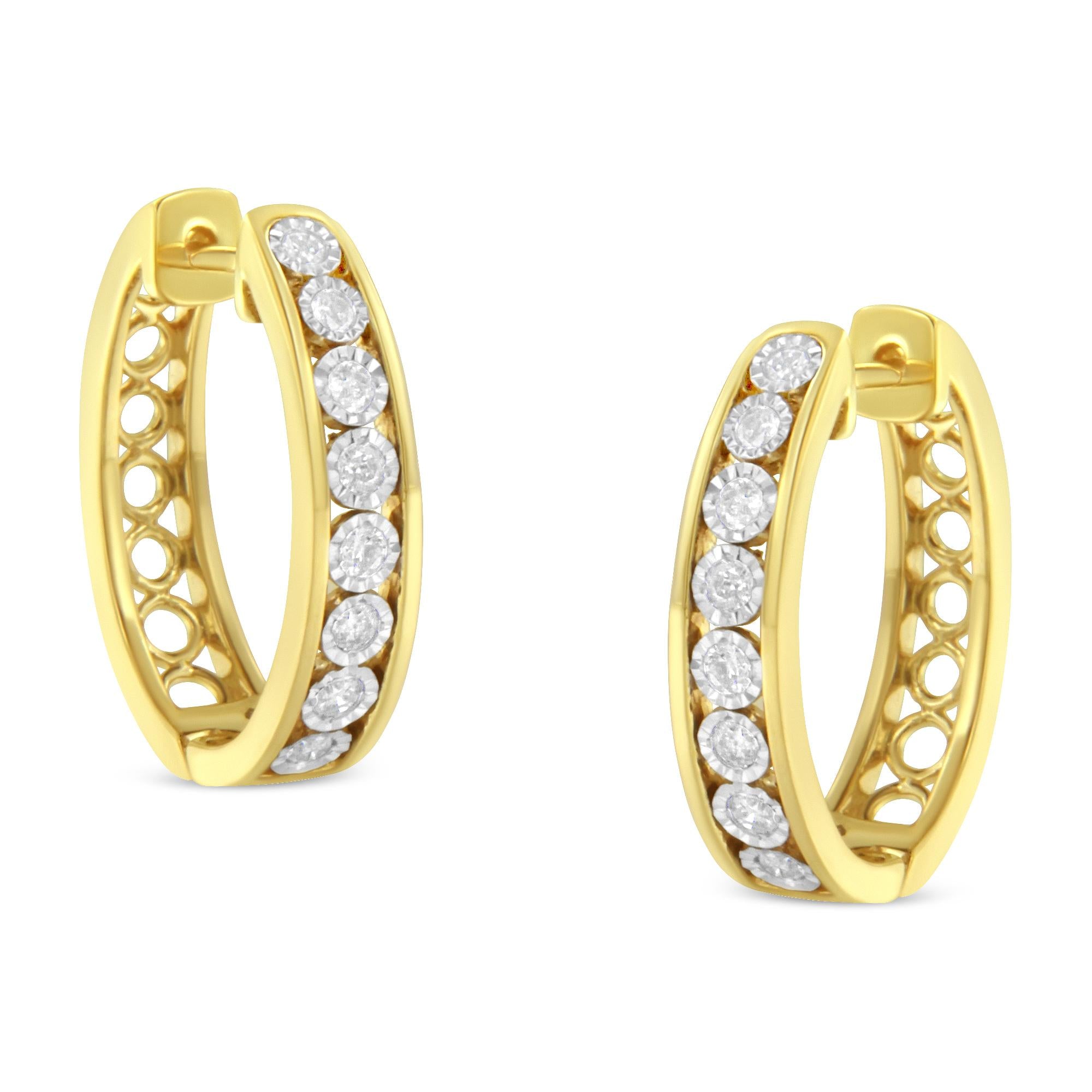 Orecchini a cerchio in oro giallo e bianco 10 carati con diamanti (1/2 carato, colore JK, purezza I2-I3) - Friggin Jewelry