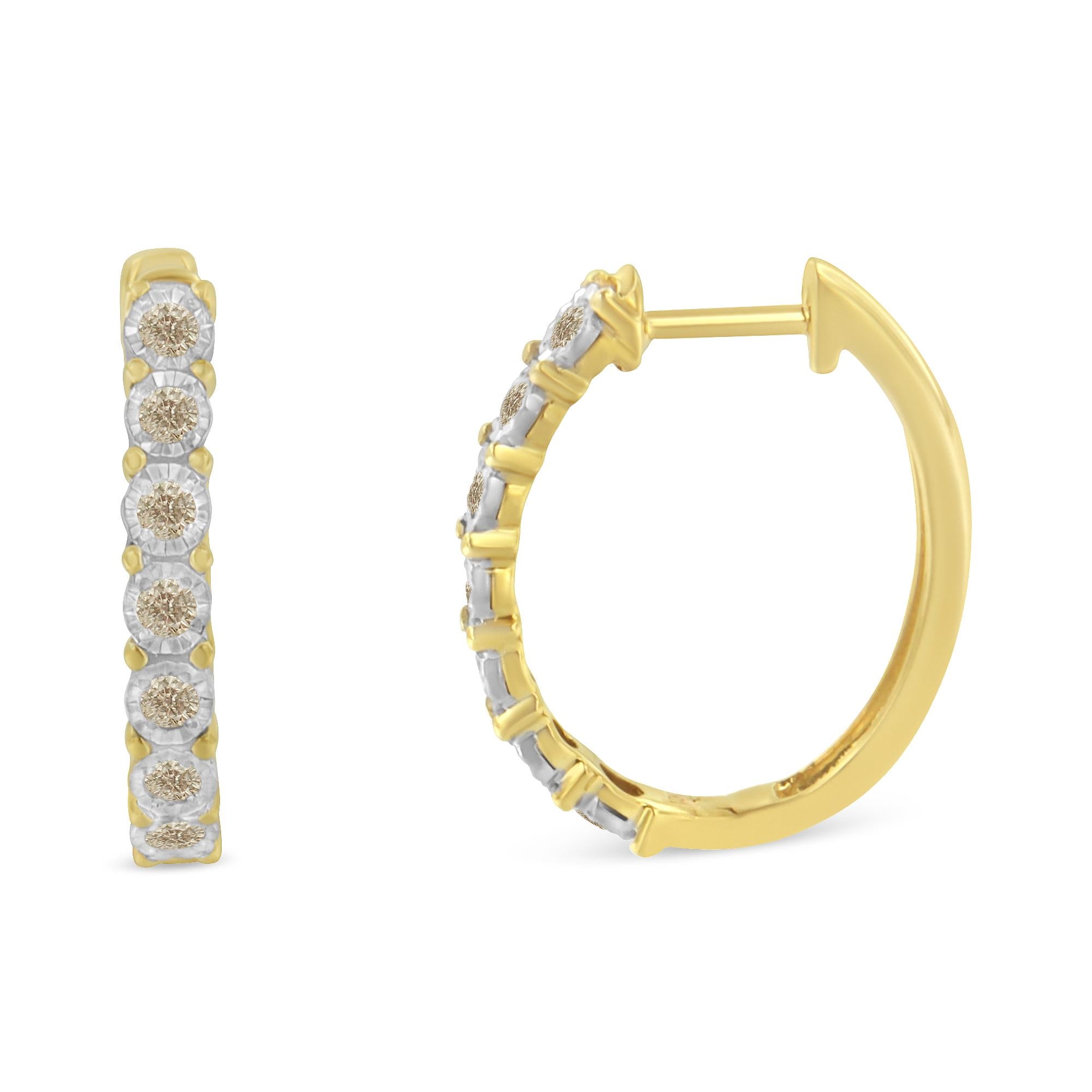 Orecchini a cerchio in oro bicolore 10 carati con diamanti (1/2 carati, colore JK, purezza I2-I3) - Friggin Jewelry