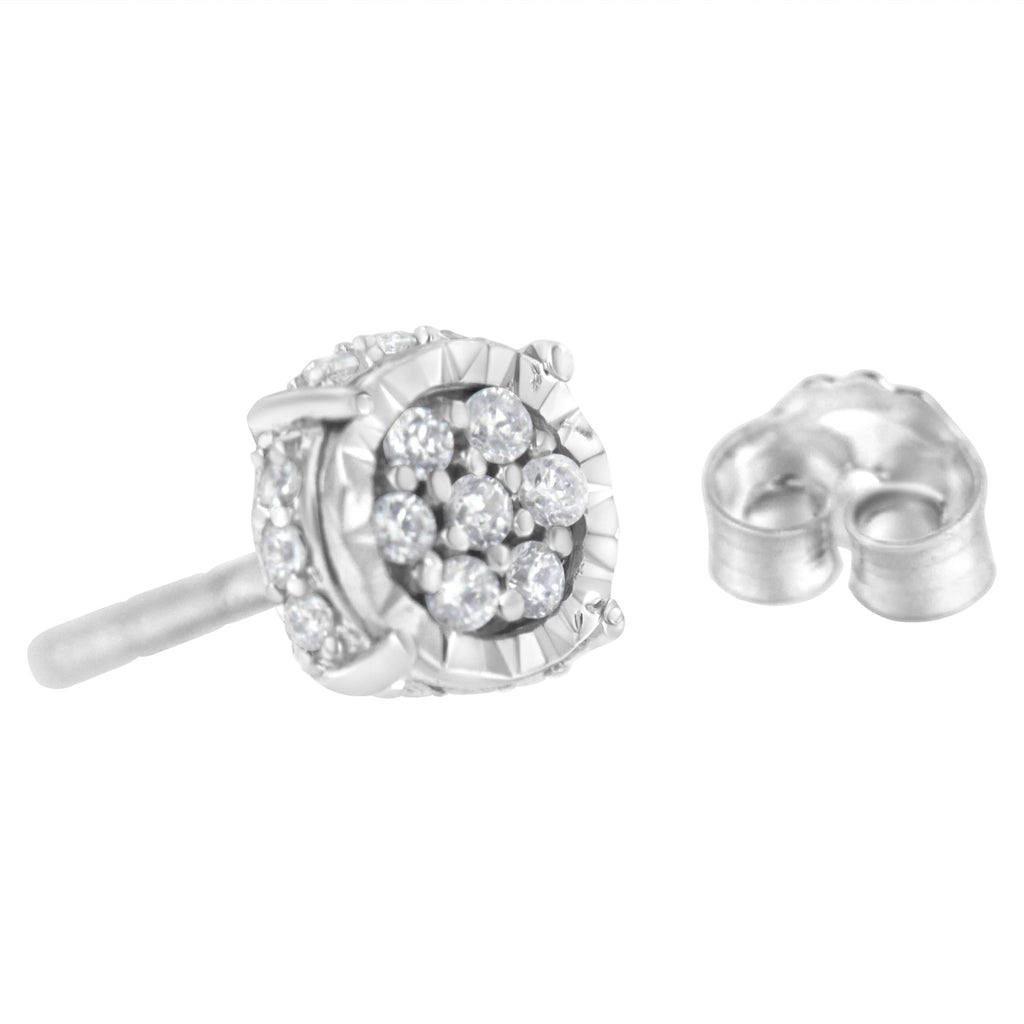 .925 Sterling Silver 1/3 cttw Round-cut Diamond Floral Stud Earring (I-J Clarity, I3 Color) - Friggin Jewelry