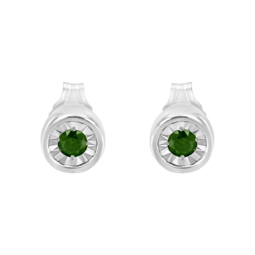 .925 Sterling Silver 1/5 Cttw Round Brilliant-Cut Green Diamond Miracle-Set Stud Earrings (Fancy Color-Enhanced, I1-I2 Clarity) - Friggin Jewelry