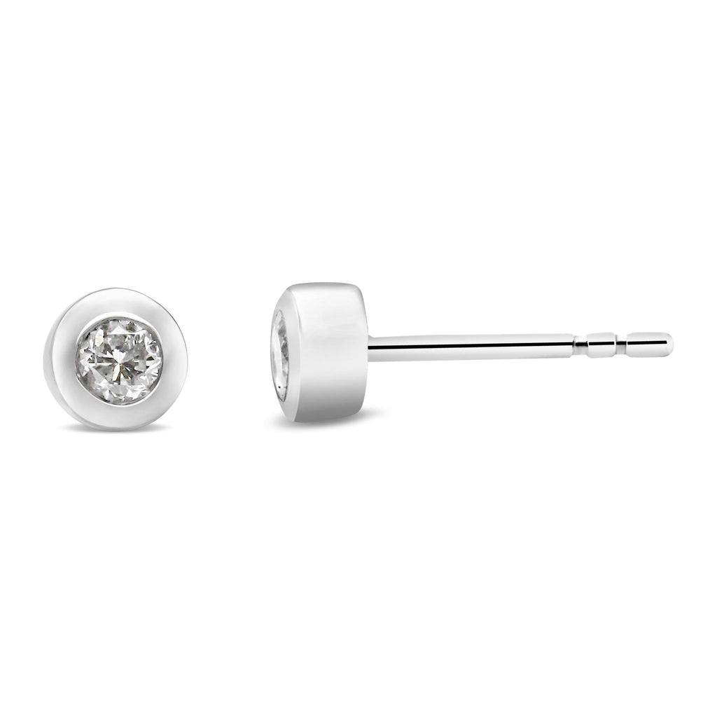 10K White Gold 1/5 Cttw Round Brilliant-Cut Near Colorless Diamond Bezel-Set Stud Earrings (H-I Color, I1-I2 Clarity) - Friggin Jewelry
