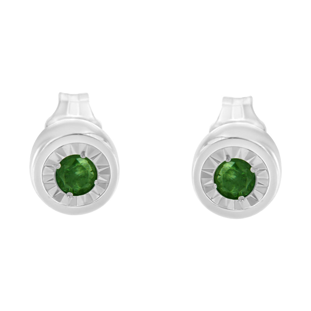 .925 Sterling Silver 0.15 Cttw Round Brilliant-Cut Green Diamond Miracle-Set Stud Earrings (Fancy Color-Enhanced, I1-I2 Clarity) - Friggin Jewelry