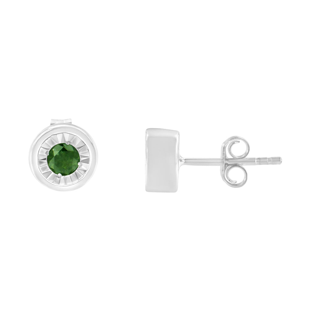 .925 Sterling Silver 1/4 Cttw Round Brilliant-Cut Green Diamond Miracle-Set Stud Earrings (Fancy Color-Enhanced, I1-I2 Clarity) - Friggin Jewelry