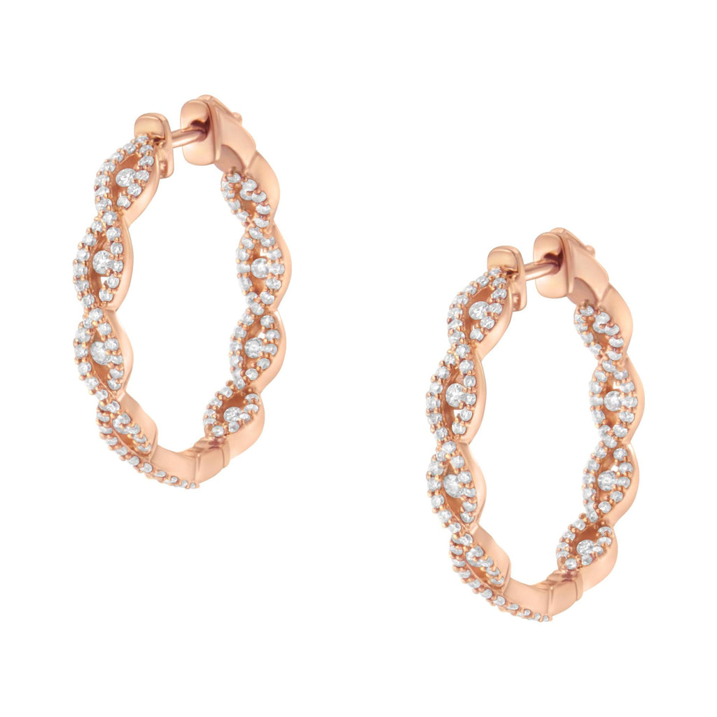 Aros de diamantes en oro rosa de 10 quilates (1 ct, color HI, claridad I1-I2) - Friggin Jewelry