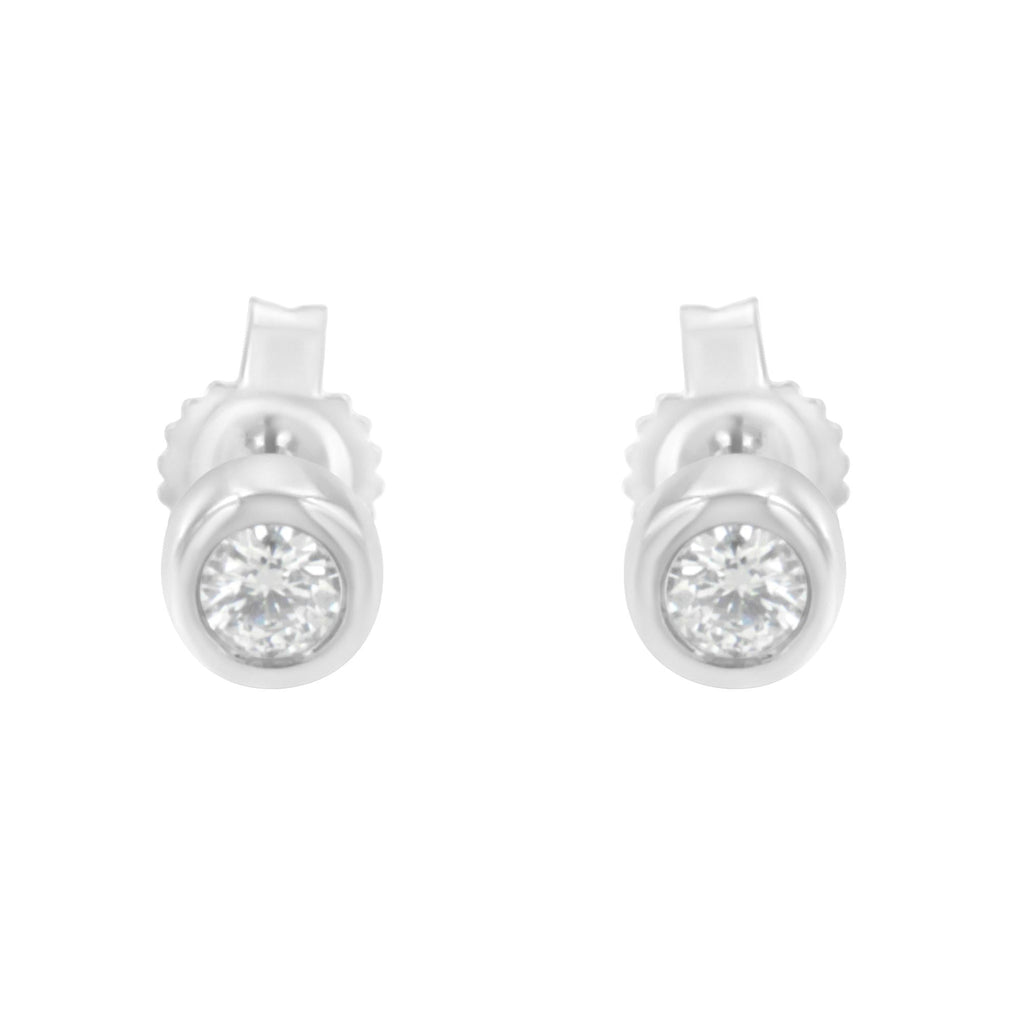 10K Gold 0.15 Cttw Round Brilliant-Cut Near Colorless Diamond Bezel-Set Stud Earrings (H-I Color, I1-I2 Clarity) - Friggin Jewelry