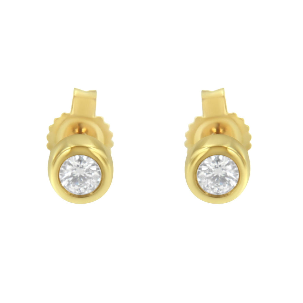 10K Gold 0.15 Cttw Round Brilliant-Cut Near Colorless Diamond Bezel-Set Stud Earrings (H-I Color, I1-I2 Clarity) - Friggin Jewelry