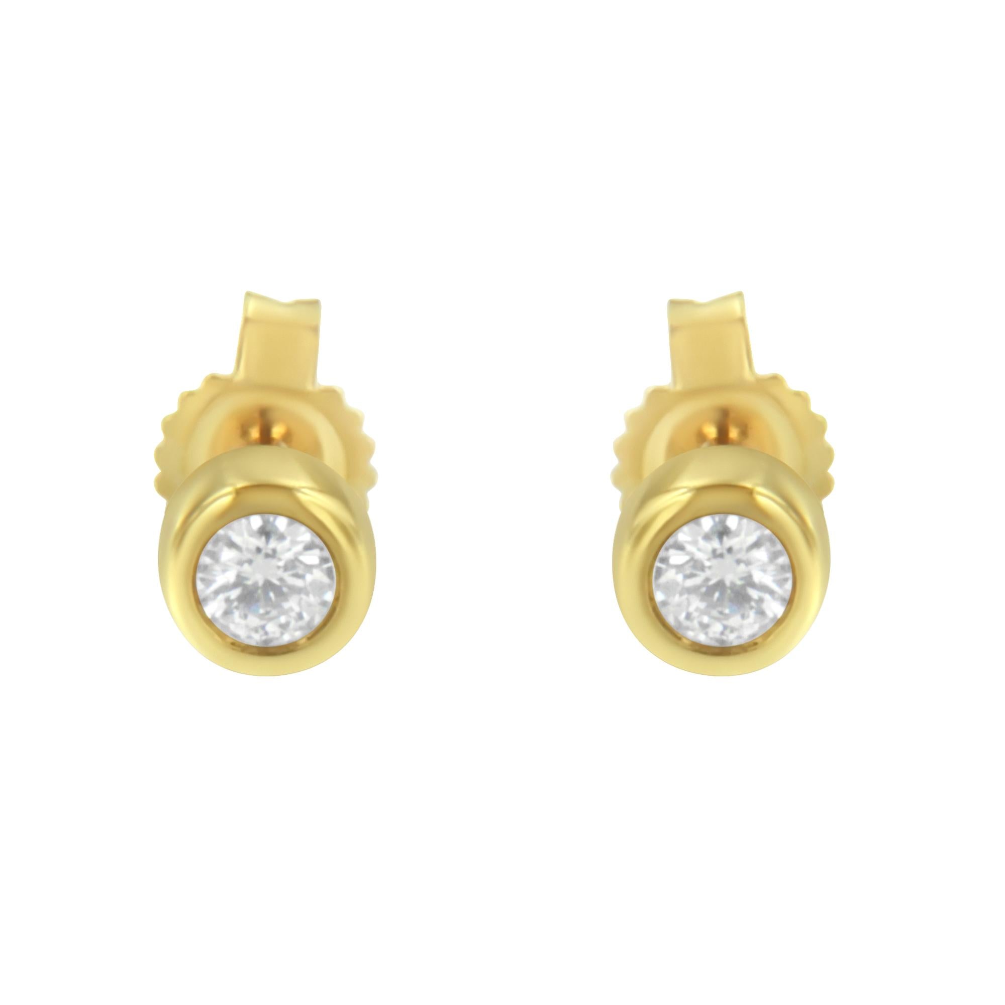 10K Gold 0.15 Cttw Round Brilliant-Cut Near Colorless Diamond Bezel-Set Stud Earrings (H-I Color, I1-I2 Clarity) - Friggin Jewelry