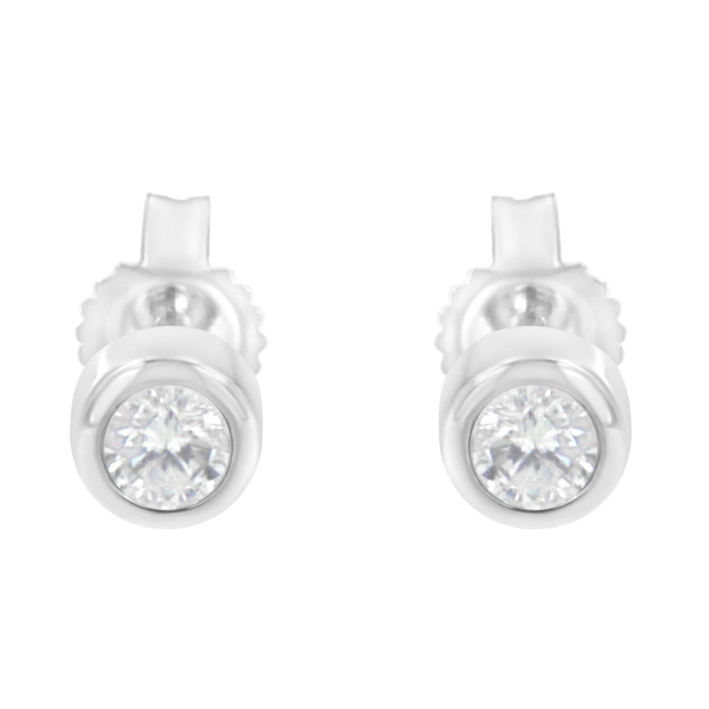 10K Gold 1/5 Cttw Round Brilliant-Cut Near Colorless Diamond Bezel-Set Stud Earrings (H-I Color, I1-I2 Clarity) - Friggin Jewelry