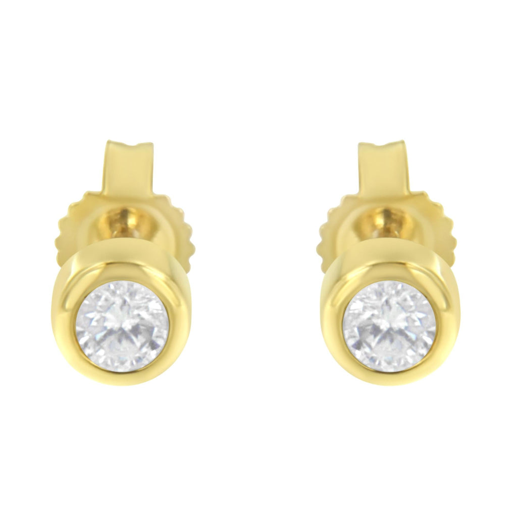 10K Gold 1/5 Cttw Round Brilliant-Cut Near Colorless Diamond Bezel-Set Stud Earrings (H-I Color, I1-I2 Clarity) - Friggin Jewelry