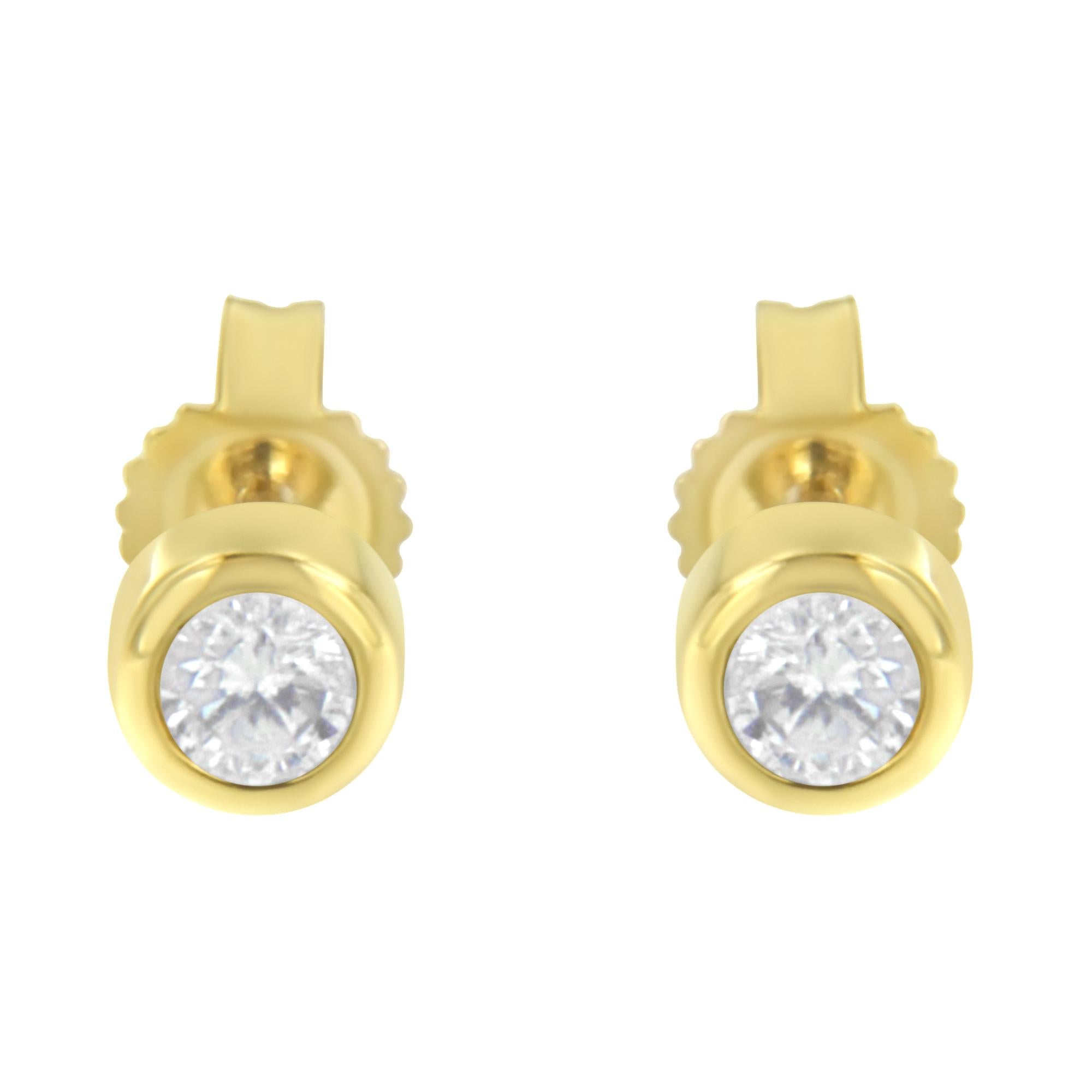 10K Gold 1/5 Cttw Round Brilliant-Cut Near Colorless Diamond Bezel-Set Stud Earrings (H-I Color, I1-I2 Clarity) - Friggin Jewelry