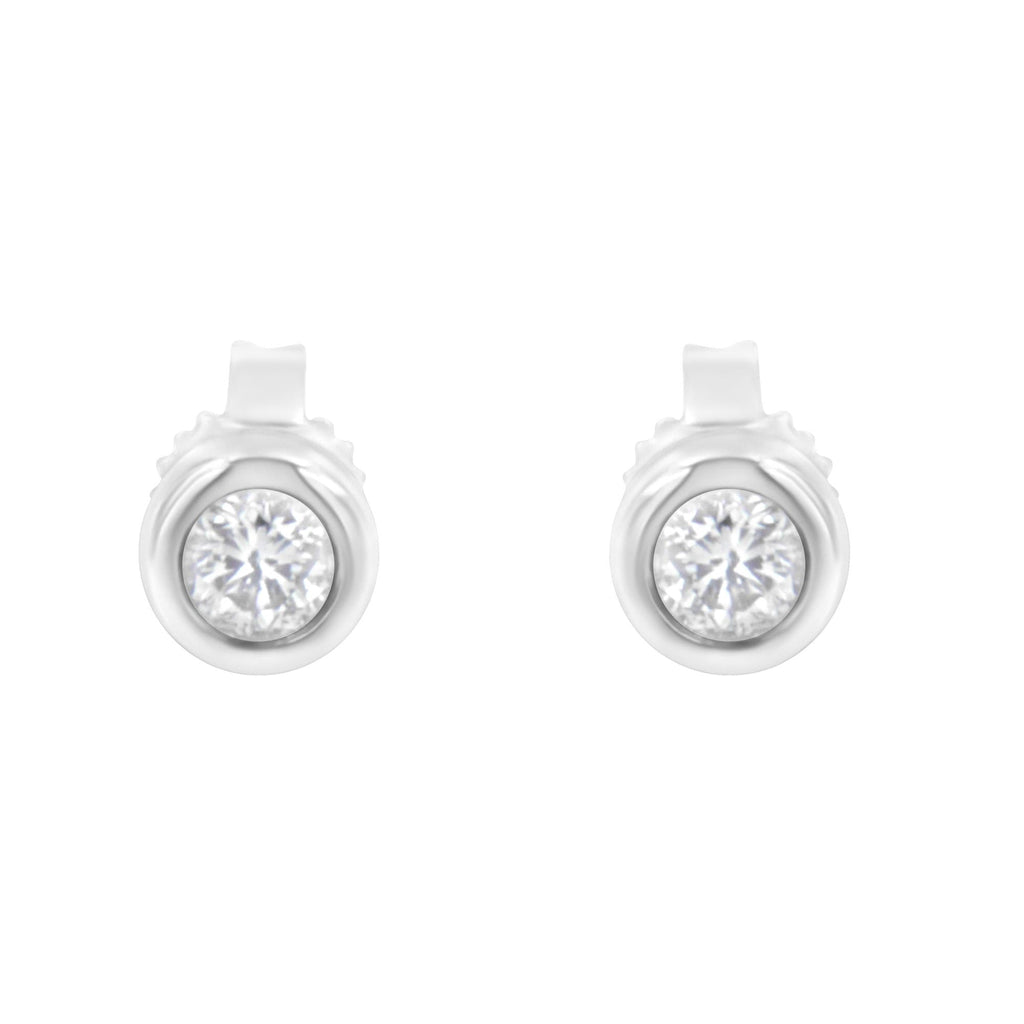 10K Gold 1/4 Cttw Round Brilliant-Cut Near Colorless Diamond Bezel-Set Stud Earrings (H-I Color, I1-I2 Clarity) - Friggin Jewelry
