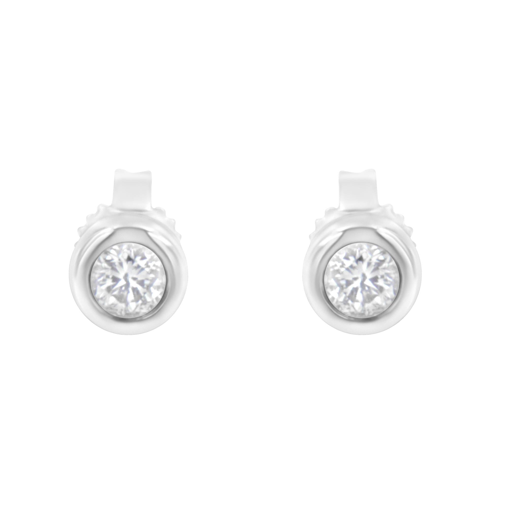 10K Gold 1/4 Cttw Round Brilliant-Cut Near Colorless Diamond Bezel-Set Stud Earrings (H-I Color, I1-I2 Clarity) - Friggin Jewelry