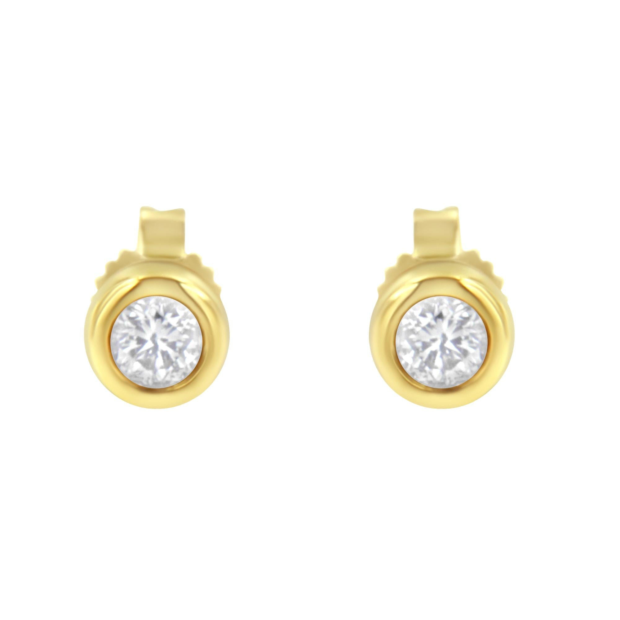 10K Gold 1/4 Cttw Round Brilliant-Cut Near Colorless Diamond Bezel-Set Stud Earrings (H-I Color, I1-I2 Clarity) - Friggin Jewelry