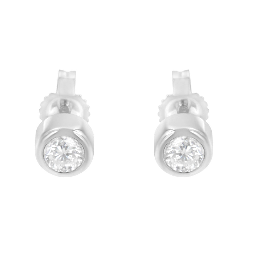10K Gold 0.30 Cttw Round Brilliant-Cut Near Colorless Diamond Bezel-Set Stud Earrings (H-I Color, I1-I2 Clarity) - Friggin Jewelry