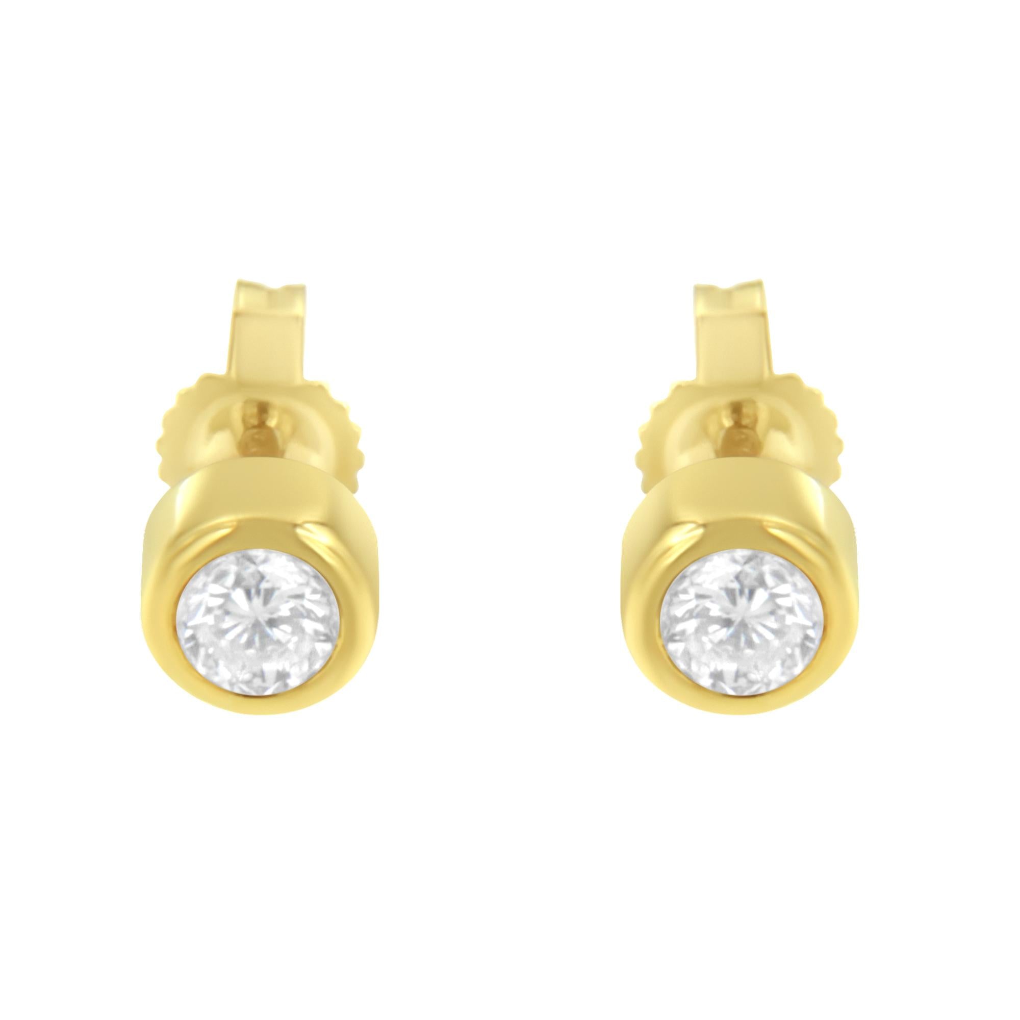 10K Gold 0.30 Cttw Round Brilliant-Cut Near Colorless Diamond Bezel-Set Stud Earrings (H-I Color, I1-I2 Clarity) - Friggin Jewelry