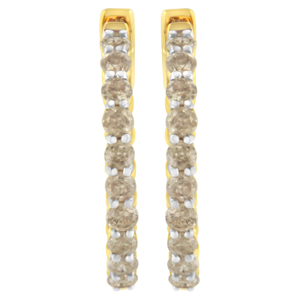 Orecchini a cerchio in argento sterling placcato oro giallo 10K con diamanti (2 carati, colore KL, purezza I2-I3) - Friggin Jewelry