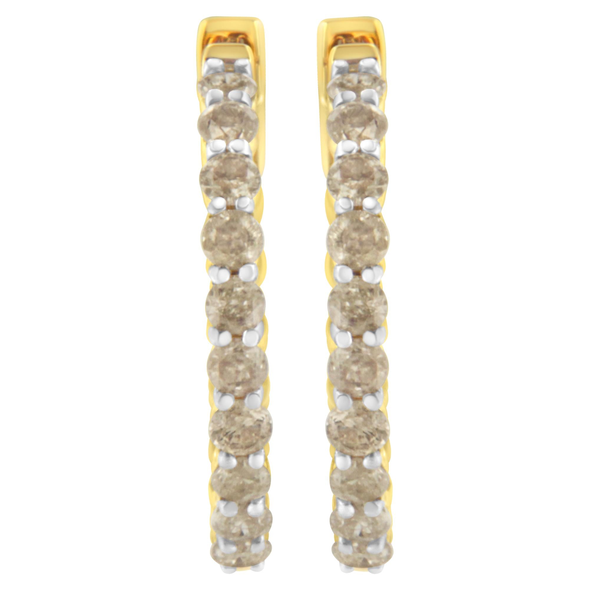 Orecchini a cerchio in argento sterling placcato oro giallo 10K con diamanti (2 carati, colore KL, purezza I2-I3) - Friggin Jewelry