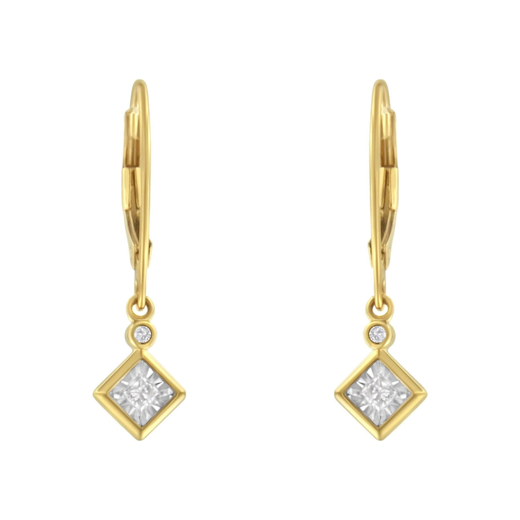 2 Micron 14K Yellow Gold Plating Diamond Dangle Earrings ( 1/3 cttw, J-K Color, I1-I2 Clarity) - Friggin Jewelry