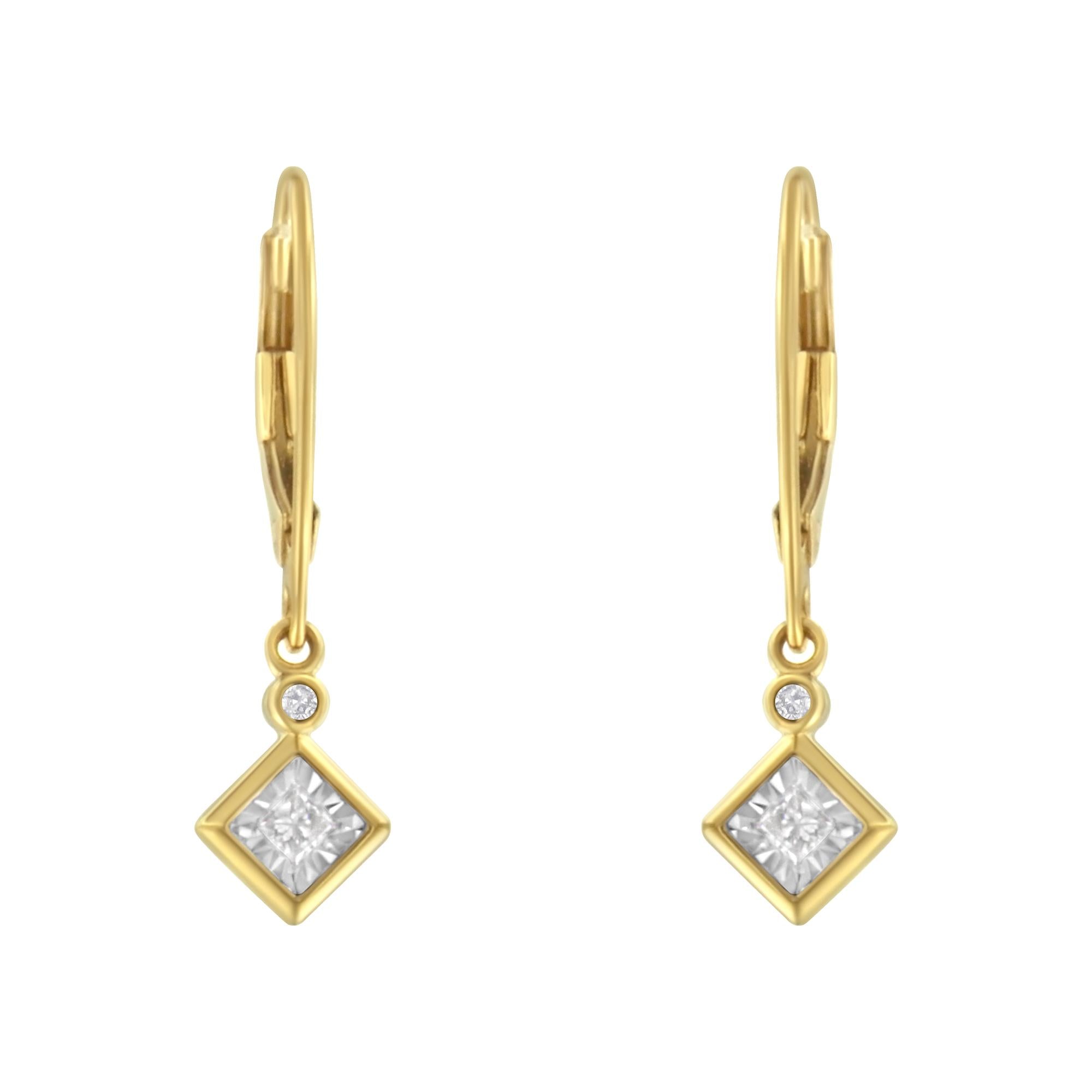 2 Micron 14K Yellow Gold Plating Diamond Dangle Earrings ( 1/3 cttw, J-K Color, I1-I2 Clarity) - Friggin Jewelry