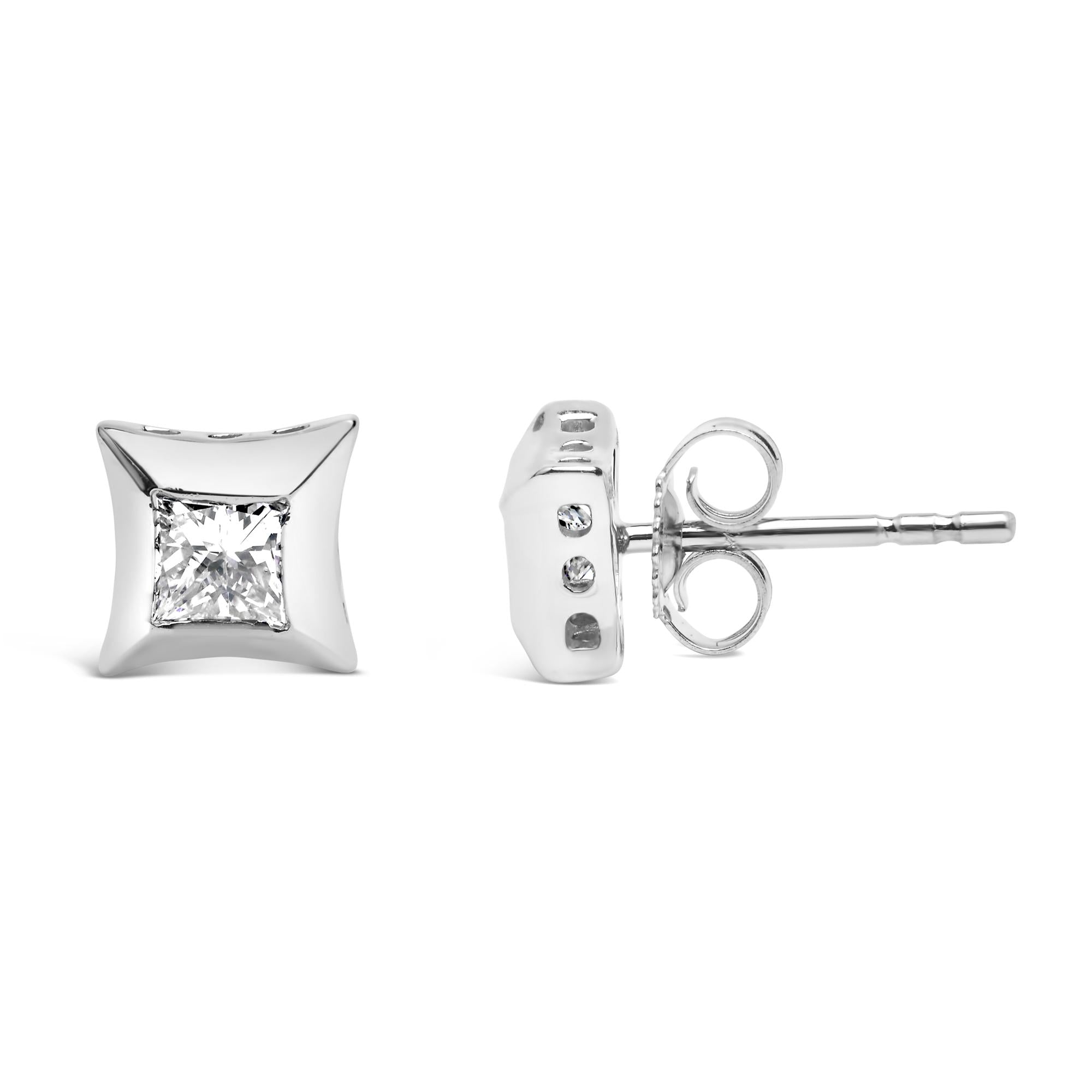 10K White Gold 1/2 Cttw Invisible Set Princess-Cut Diamond Stud Earrings (H-I Color, SI2-I1 Clarity) - Friggin Jewelry