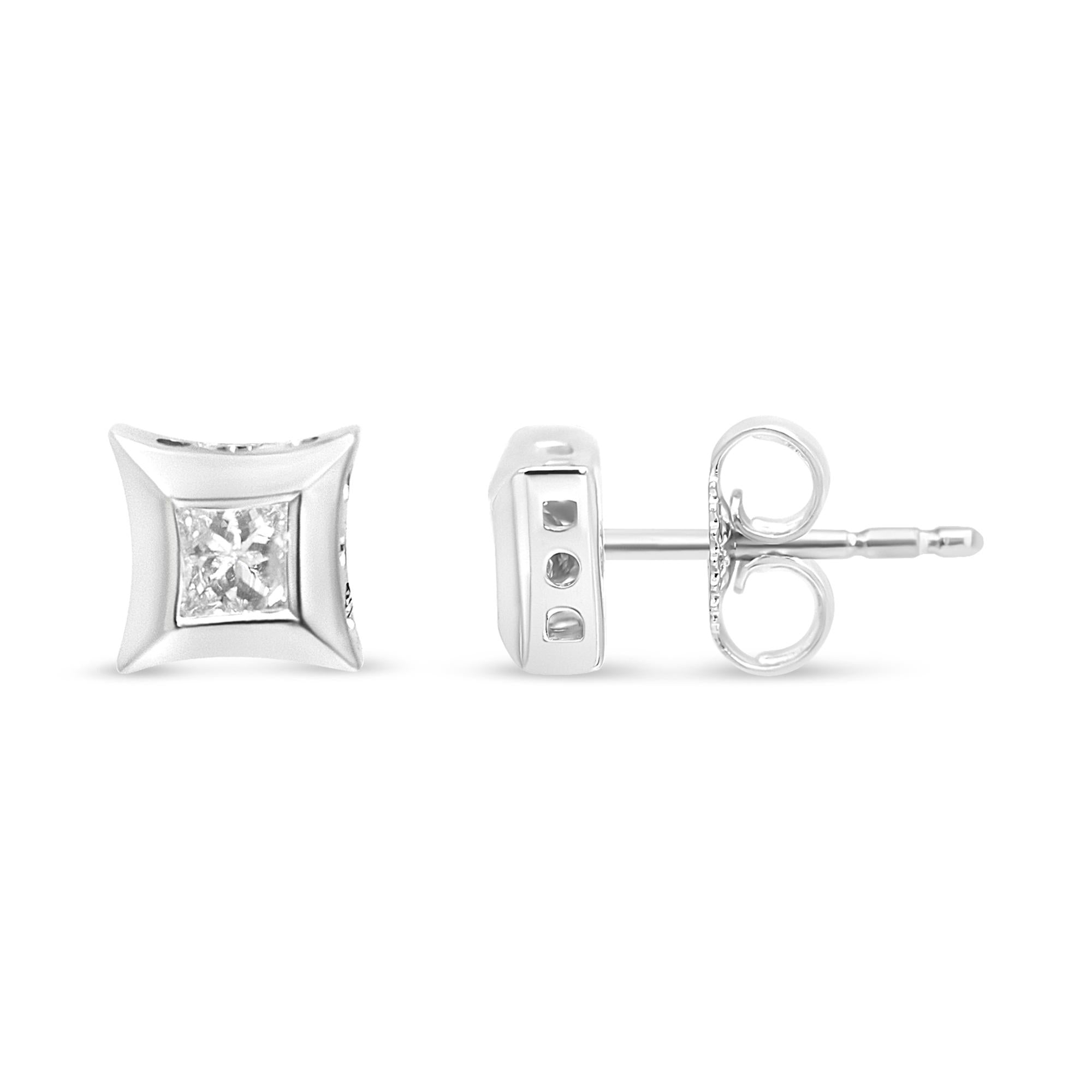 Aretes de oro blanco de 10 quilates con diamantes de talla princesa de 1/3 quilates (color HI, claridad SI2-I1) - Friggin Jewelry