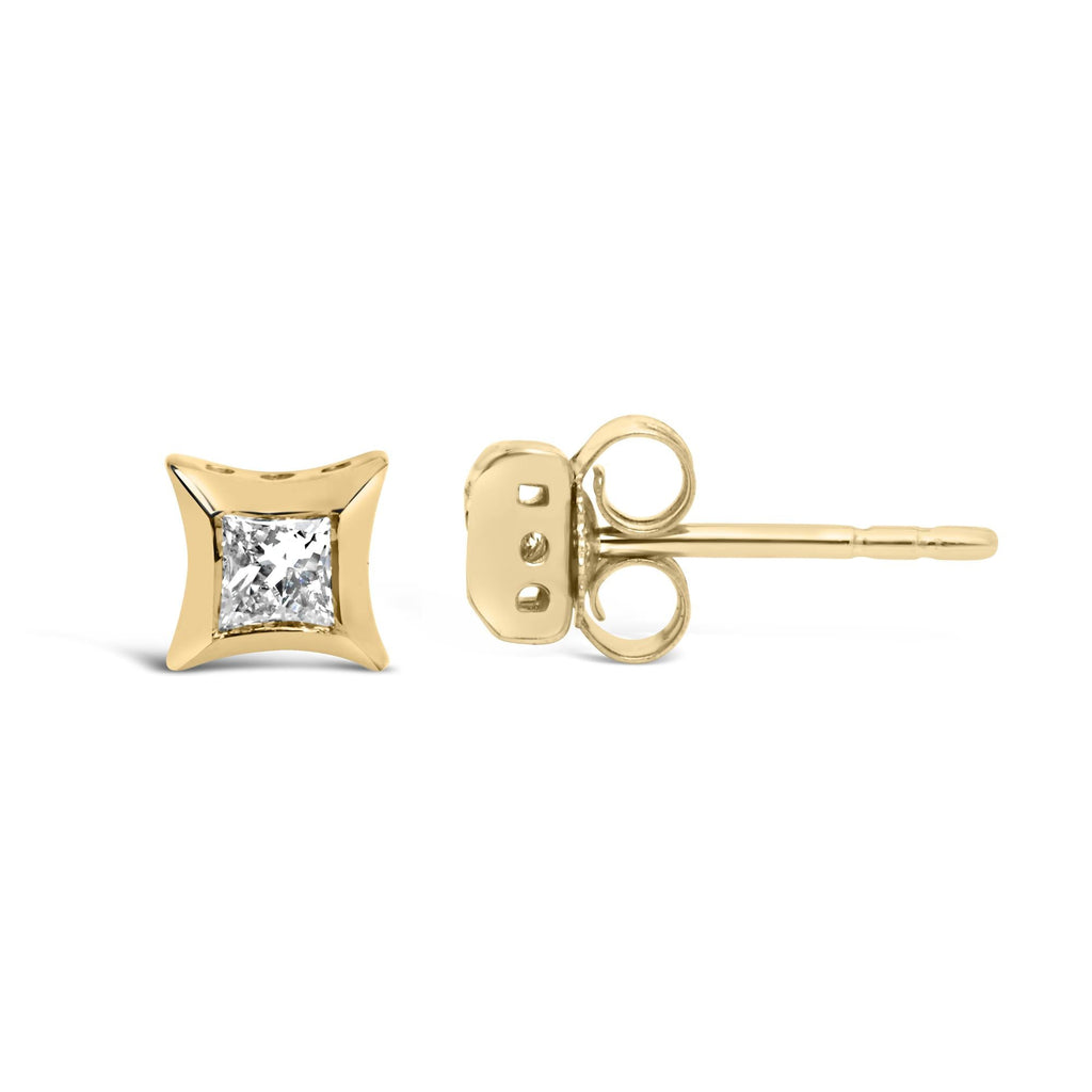 Orecchini a bottone in oro bianco 10 carati con diamanti taglio principessa incastonati in modo invisibile da 1/5 ct (colore HI, purezza SI2-I1) - Friggin Jewelry