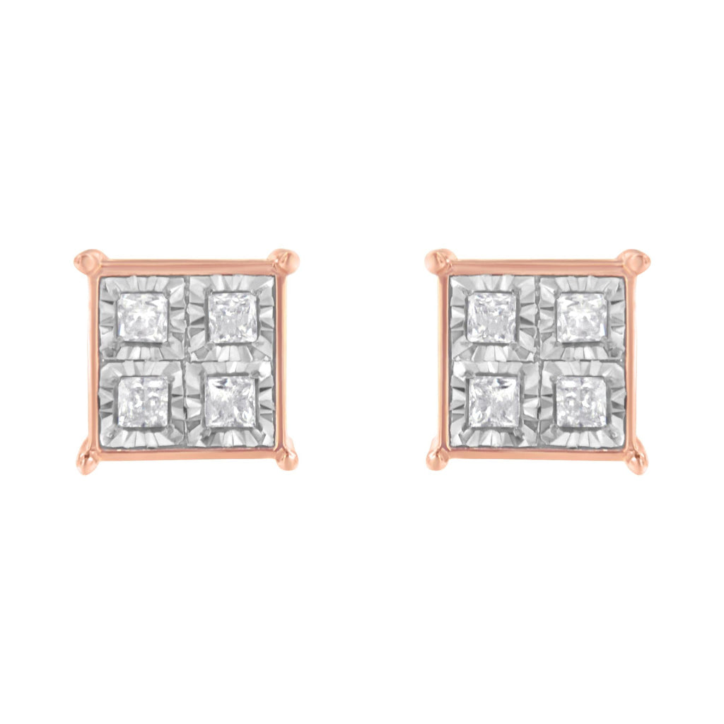 Rose Gold Plated Sterling Silver Diamond Composite Stud Earrings (3/4 cttw, J-K Color, I1-I2 Clarity) - Friggin Jewelry