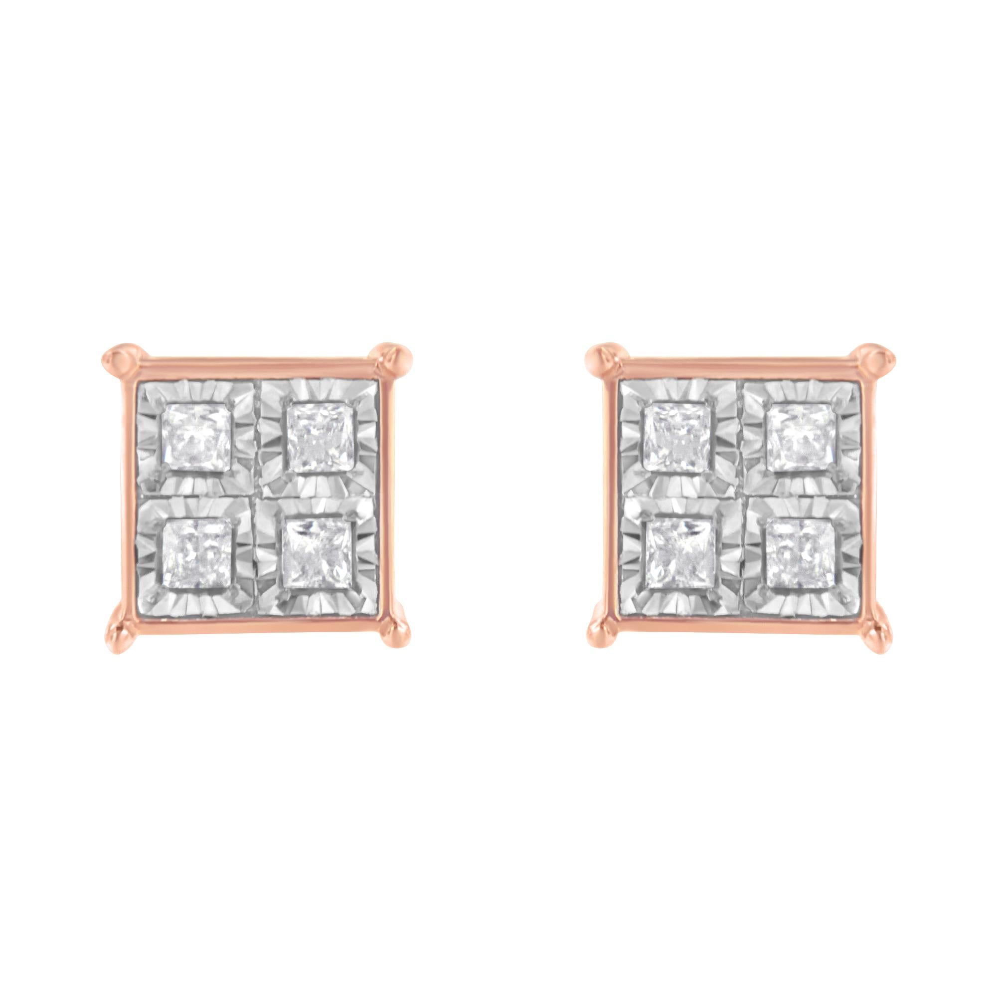 Rose Gold Plated Sterling Silver Diamond Composite Stud Earrings (3/4 cttw, J-K Color, I1-I2 Clarity) - Friggin Jewelry