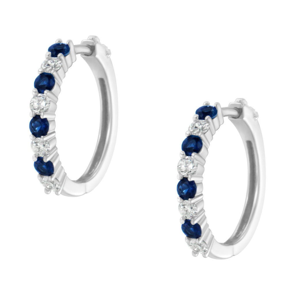 Aros de oro blanco de 10 quilates con zafiro de 2,5 mm y diamante de 1/2 quilates (color HI, claridad I1-I2) - Friggin Jewelry